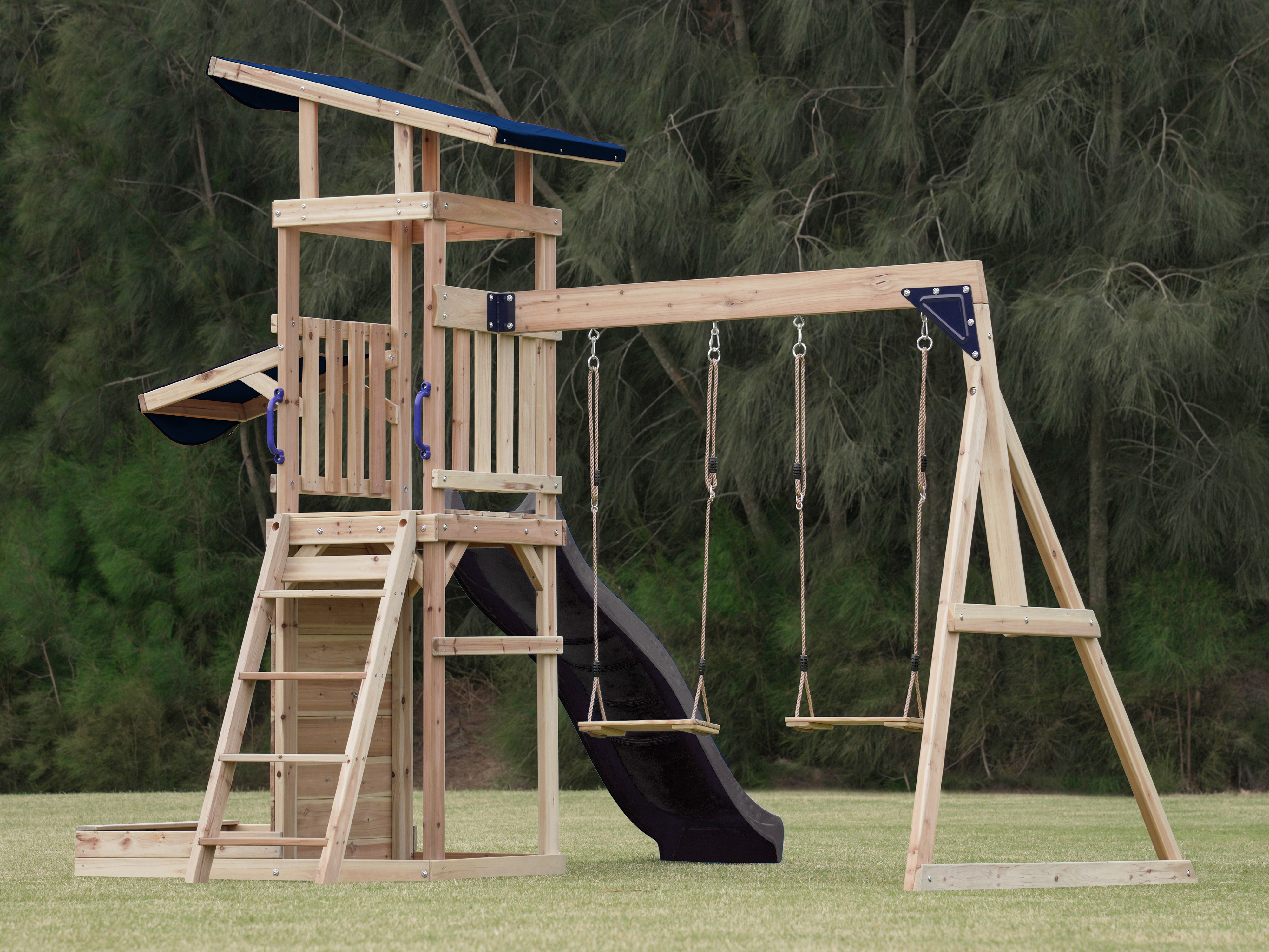 AXI Aire de jeux Malik avec Double Balançoire Marron - Toboggan Gris 