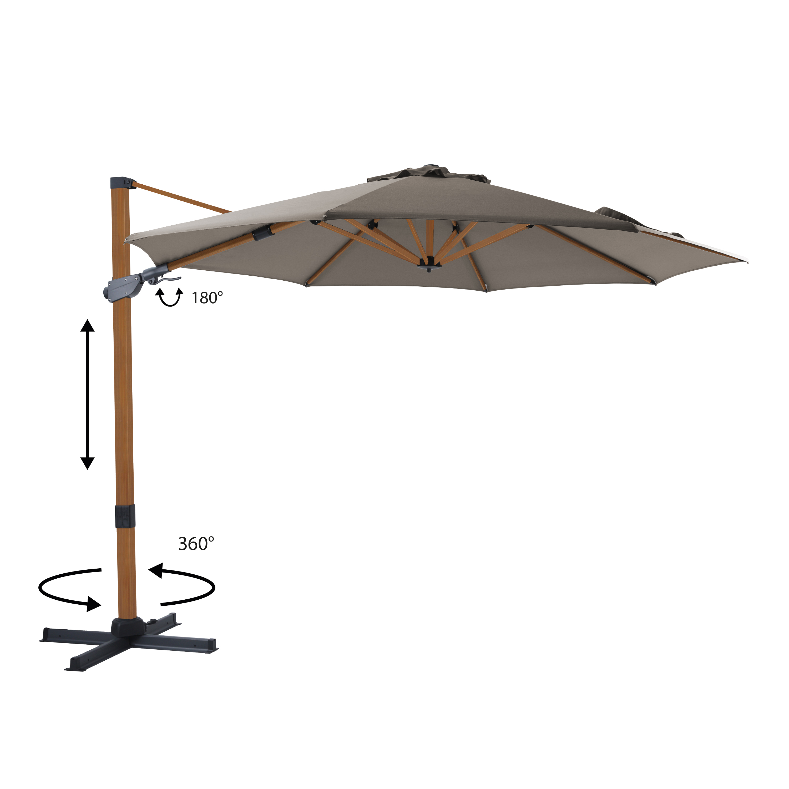 AXI Cyrus Premium Parasol déporté Ø 300cm Aspect bois/taupe 