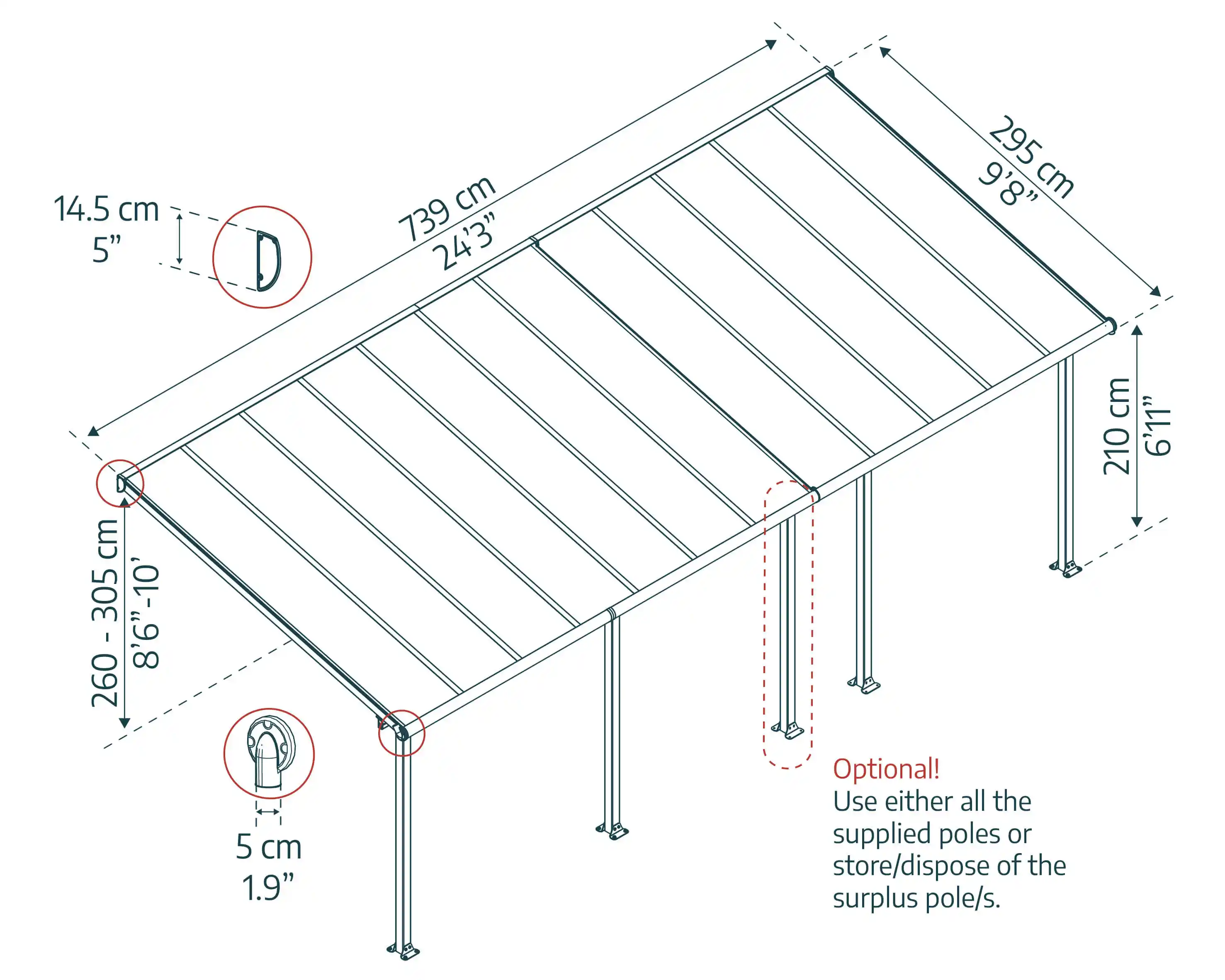 Canopia Olympia 739X294 cm Auvent terrasse Gris Foncé transparent