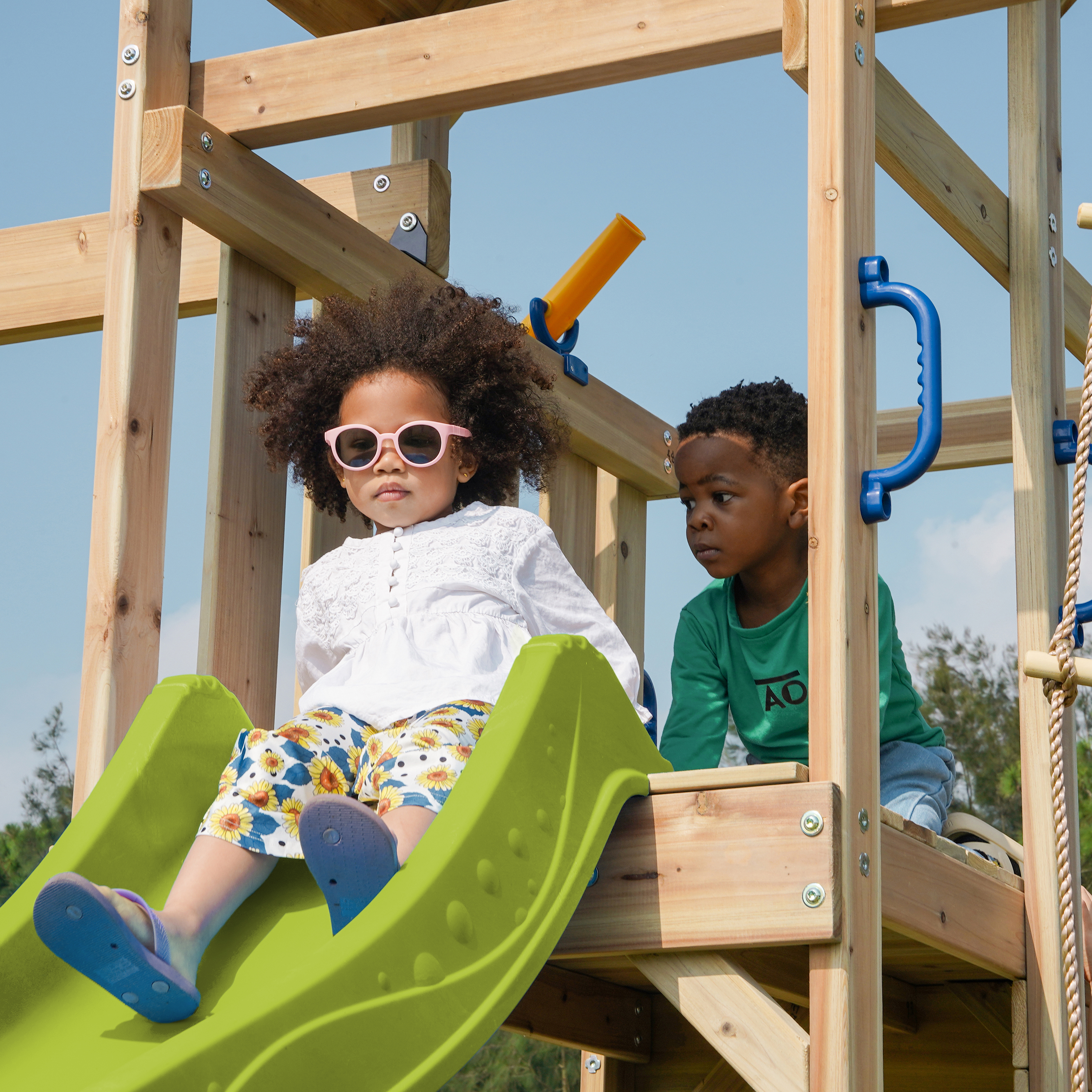 AXI Moos Climbing Frame with Double Swing Set - Lime Green Slide