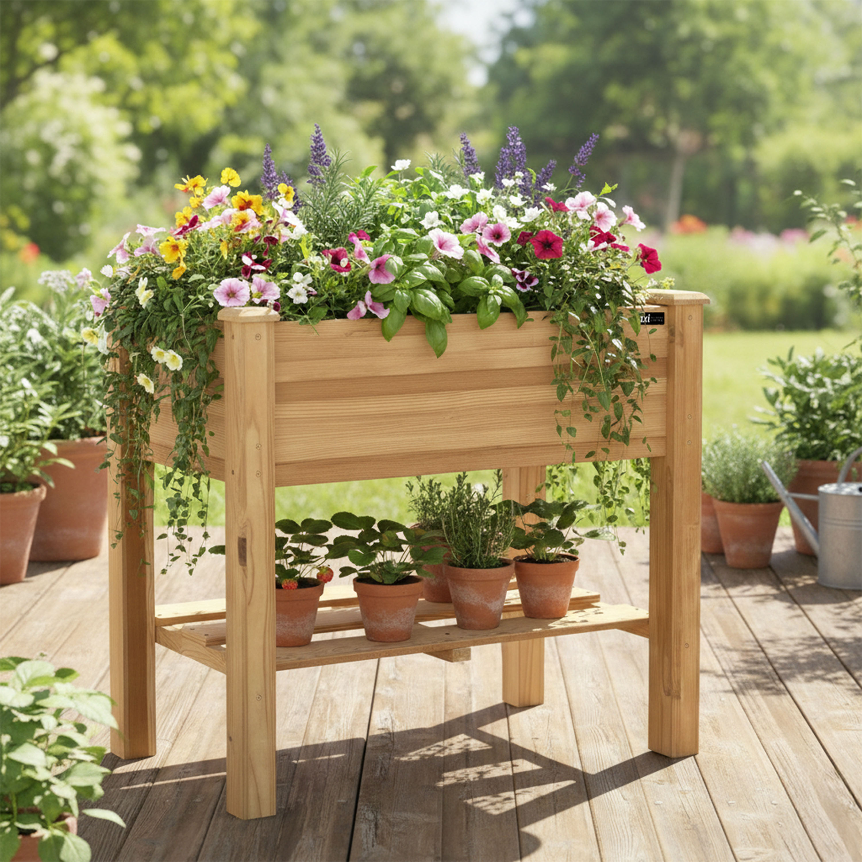 AXI Ari Raised Planter with Storage Shelf Brown