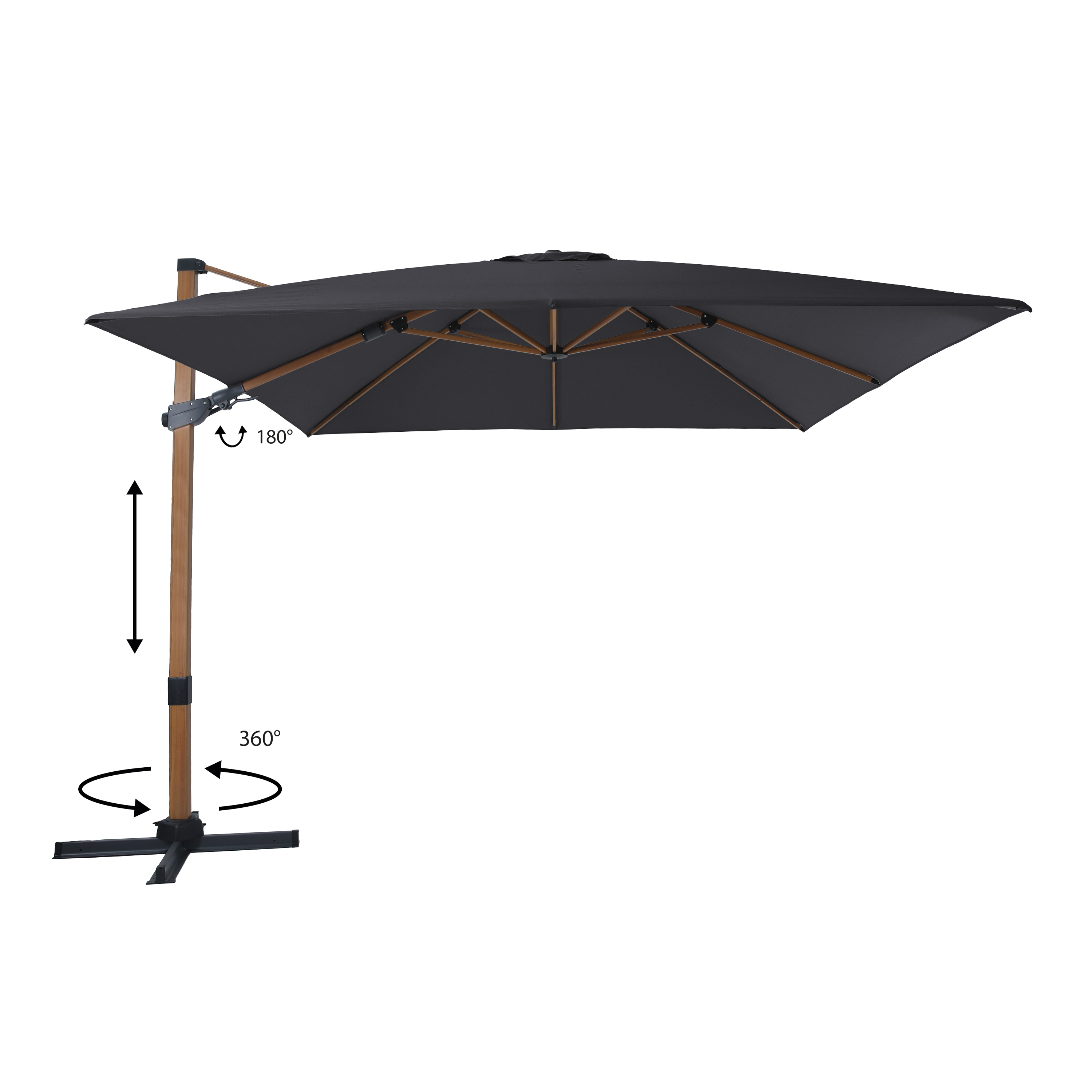 AXI Apollo Premium Parasol déporté 300x300 aspect Bois/Gris