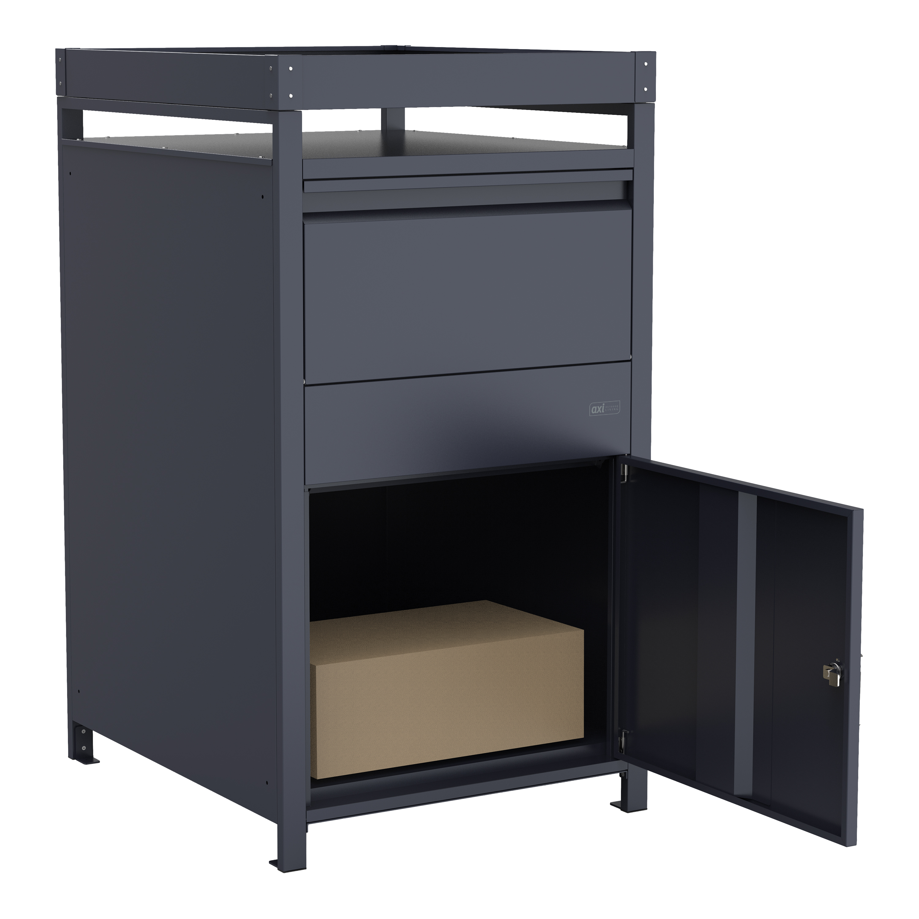 AXI Leon Bin Storage with Louis Parcel Postbox Anthracite – 2 Garbage Bins