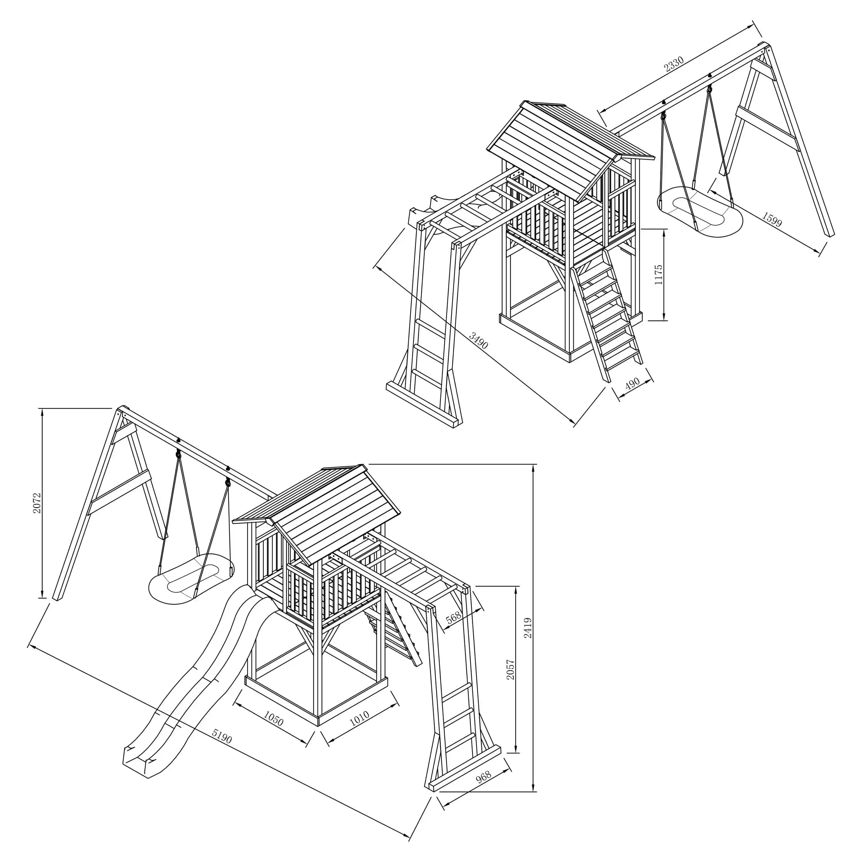 AXI Beach Tower Aire de jeux Grise/Blanche avec Cadre d'escalade et Balançoire nid d'oiseau Roxy - Toboggan Gris