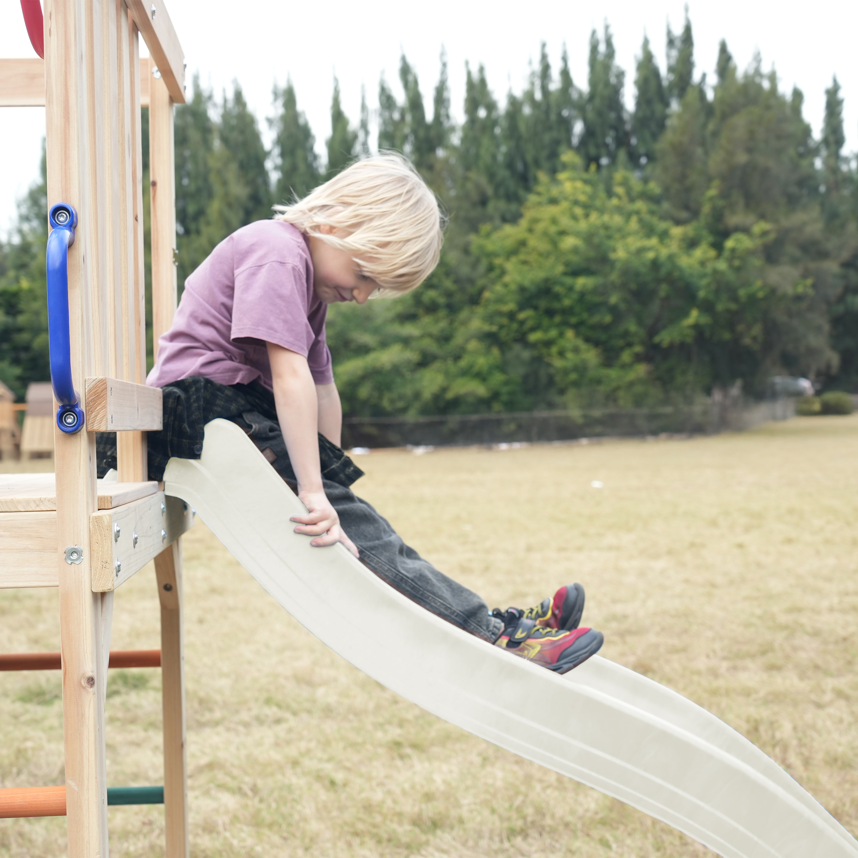 AXI Sam Climbing Frame with Climbing Wall. Climbing Net and Monkey Bars – Cream Slide