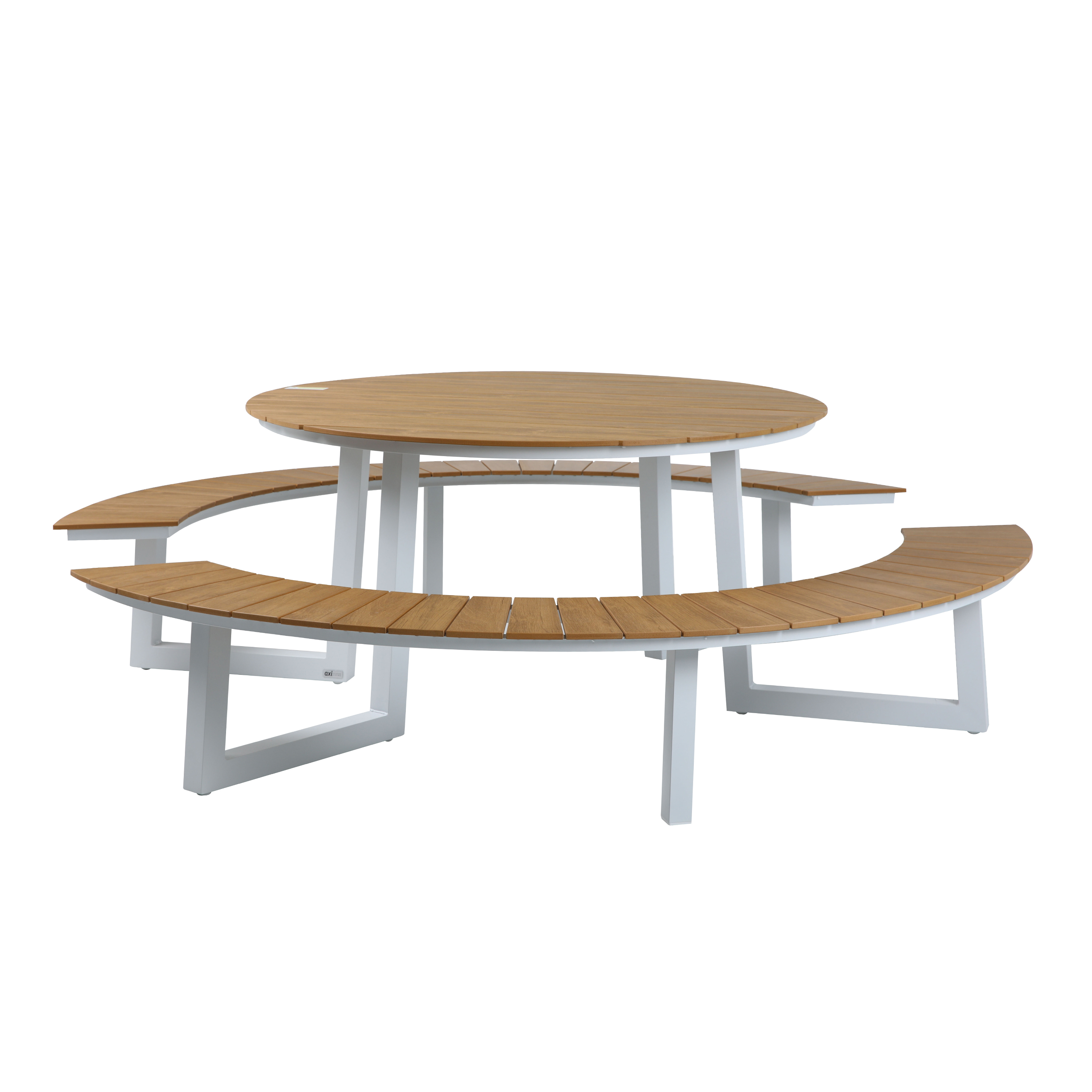 AXI Taco Table de pique-nique avec 2 bancs Rond Blanc avec Polywood aspect teck