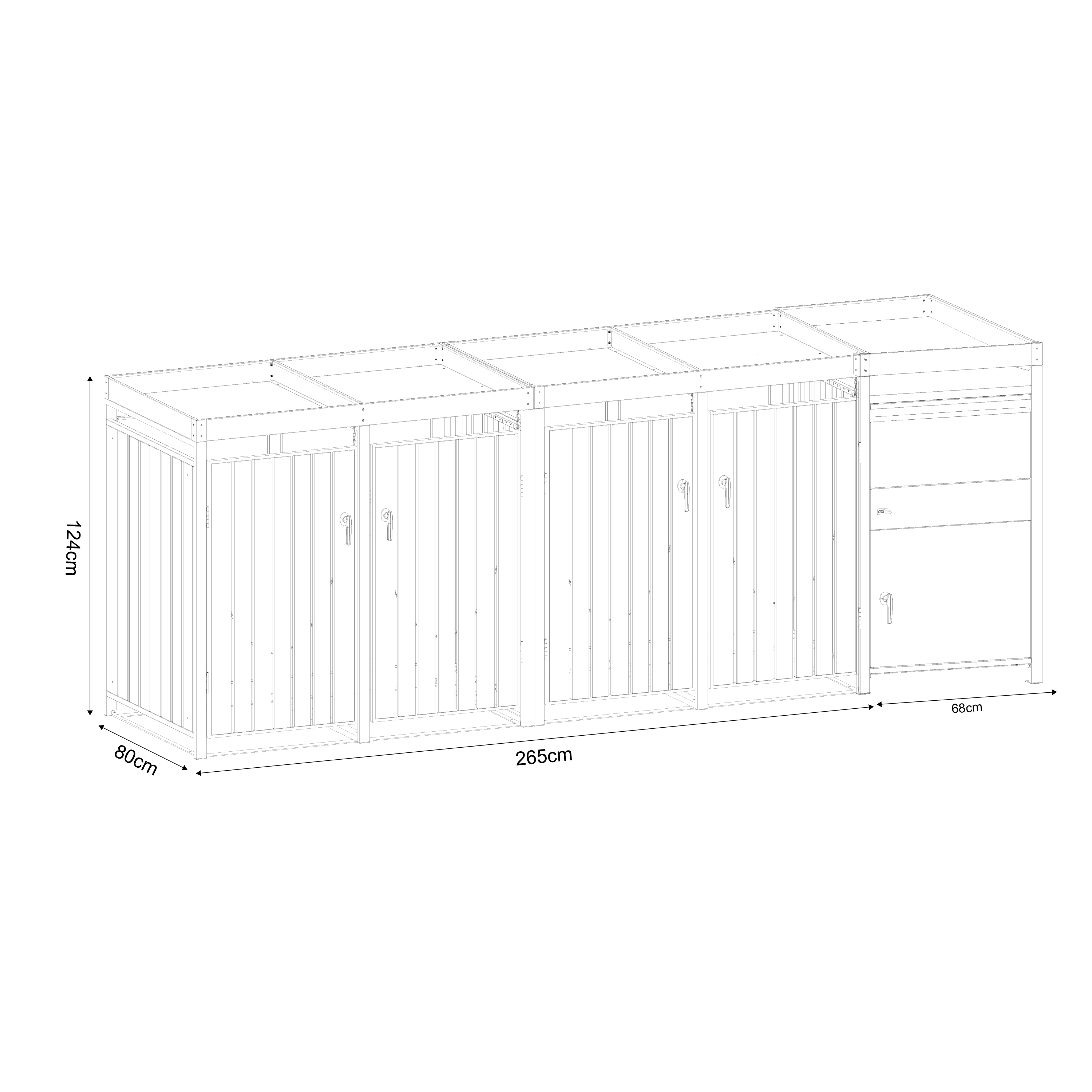 AXI Leon Bin Storage with Louis Parcel Postbox Anthracite – 4 Garbage Bins
