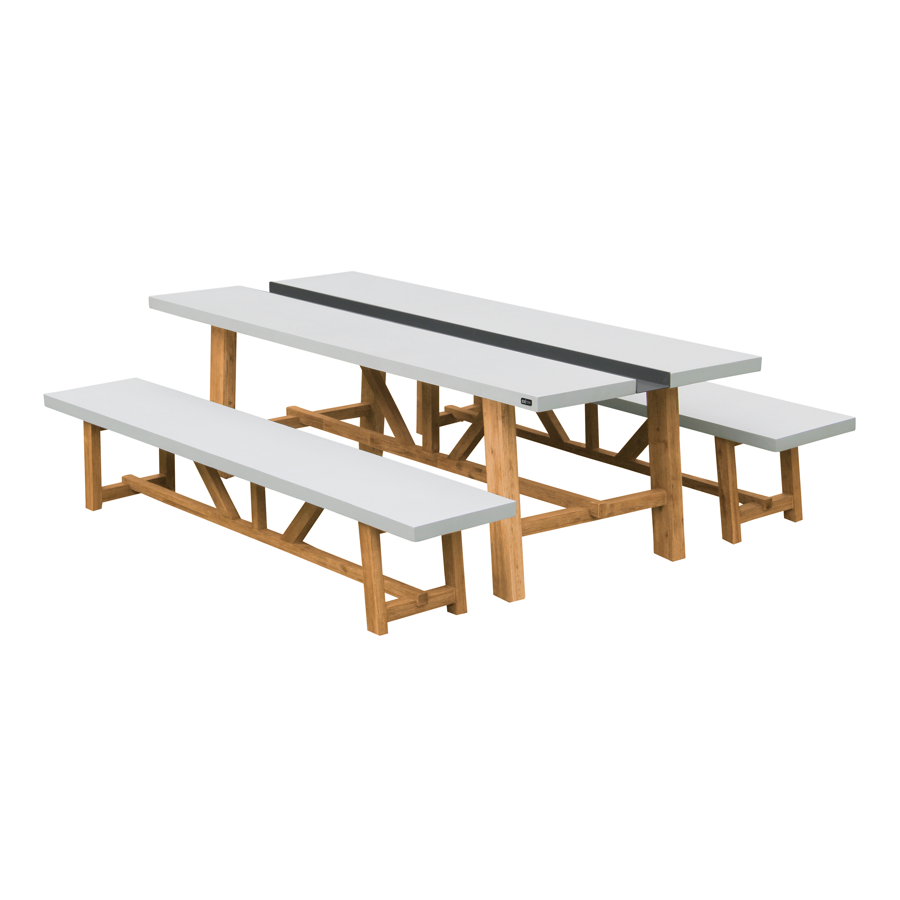 AXI Aaron Salon de jardin avec 2 bancs en bois d'acacia - Aspect calcaire