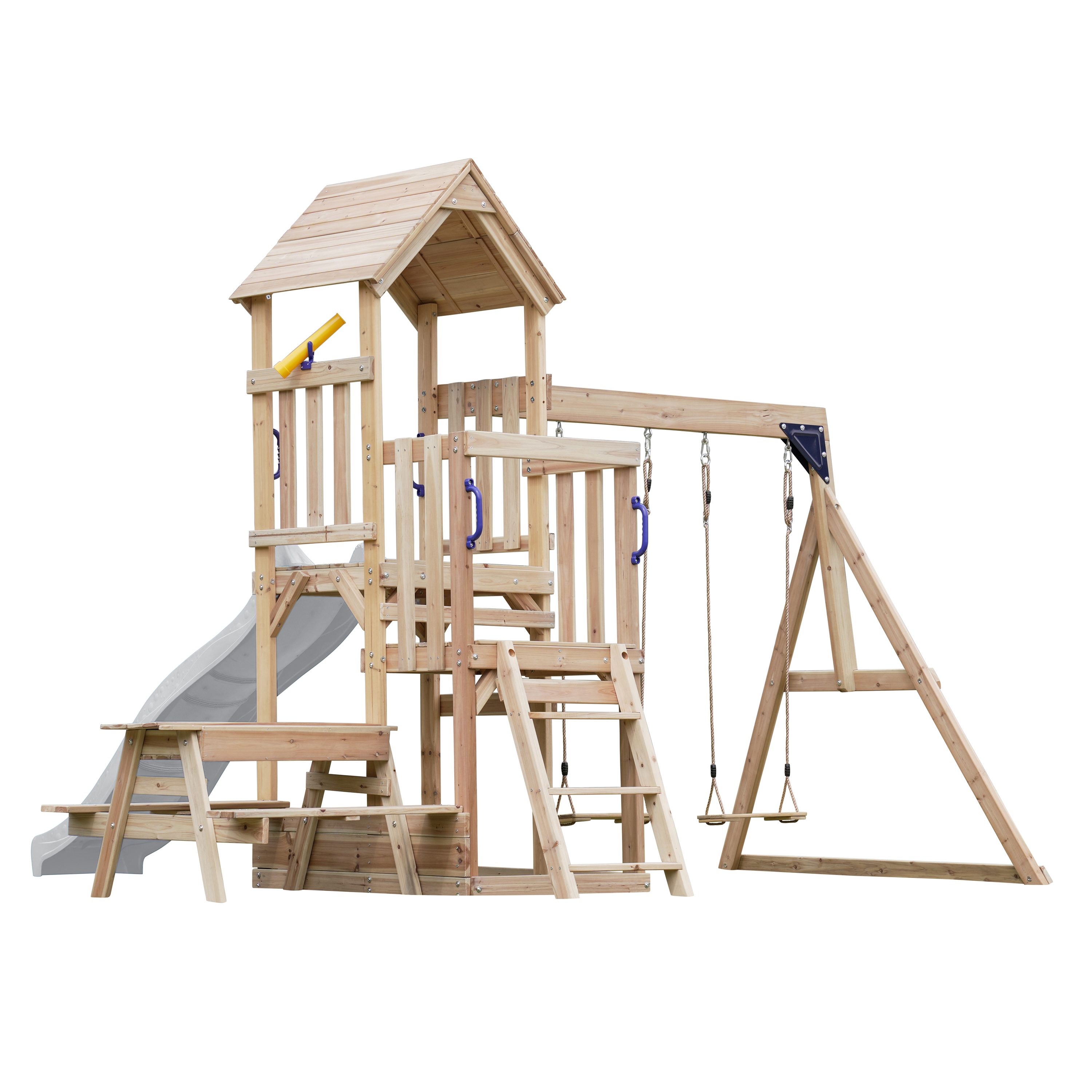 AXI Mette Climbing Frame with Double Swing Set and Picnic Table - White Slide