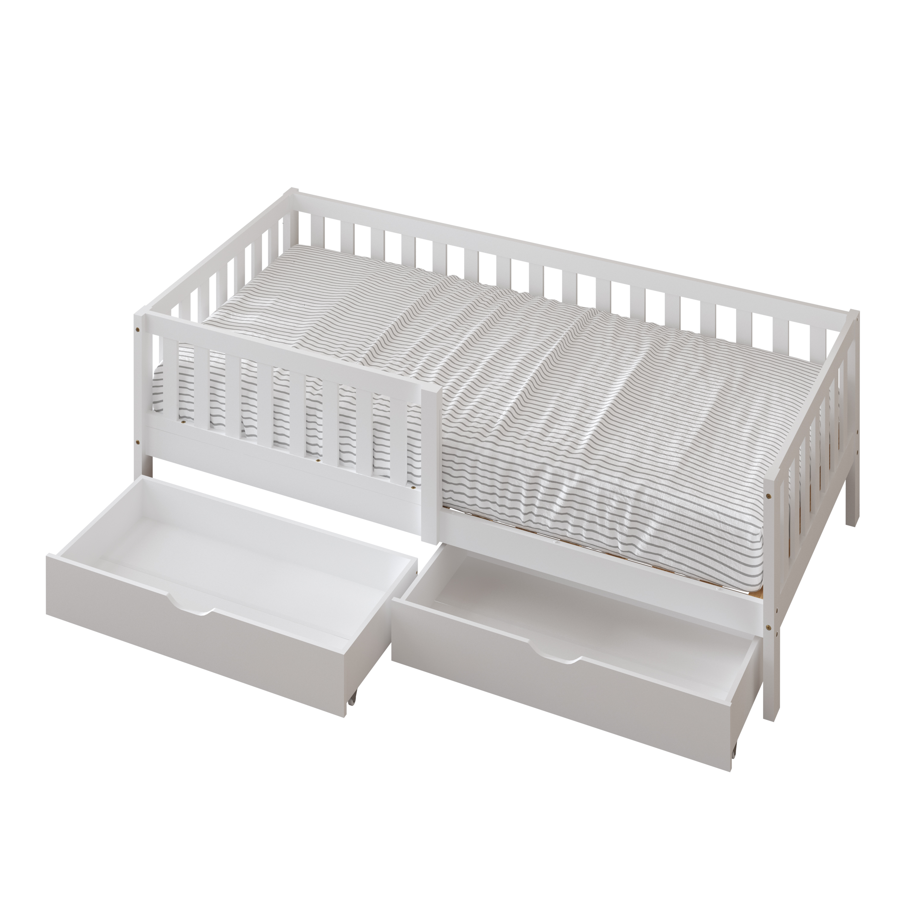 Sunny Isa Kids Bed with 2 Storage Drawers and Guardrail White – Without Mattress-8720365068553 Sunny Isa Kids Bed with 2 Storage Drawers and Guardrail White – Without Mattress