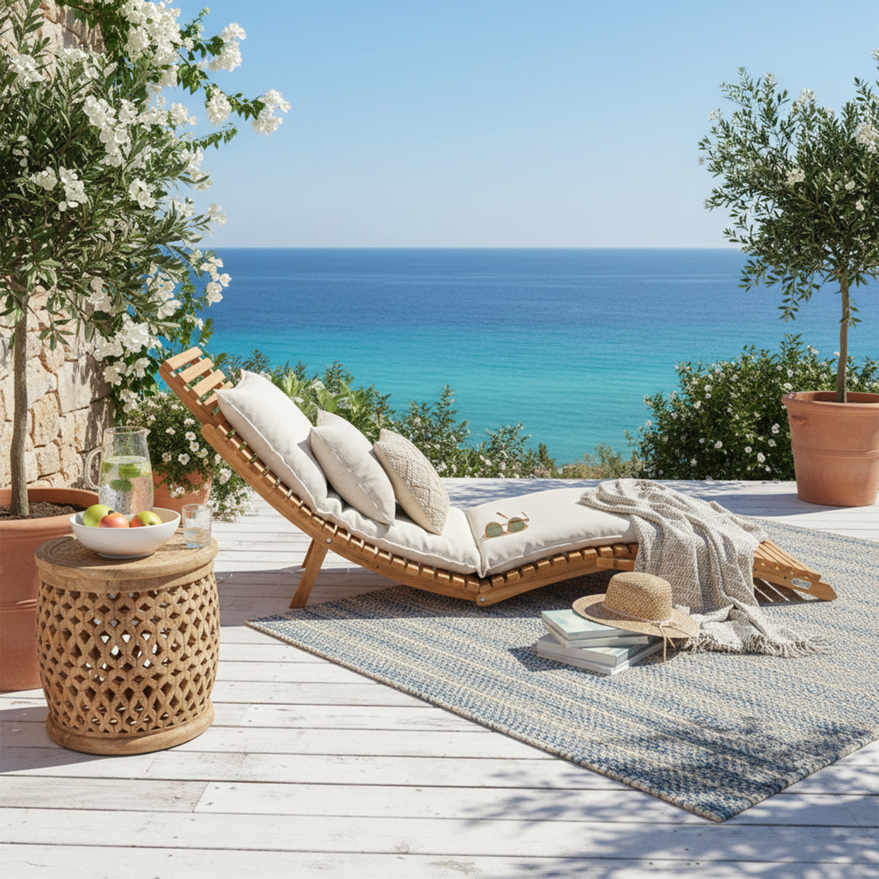 AXI Manny Teak Curved Sunbed Foldable