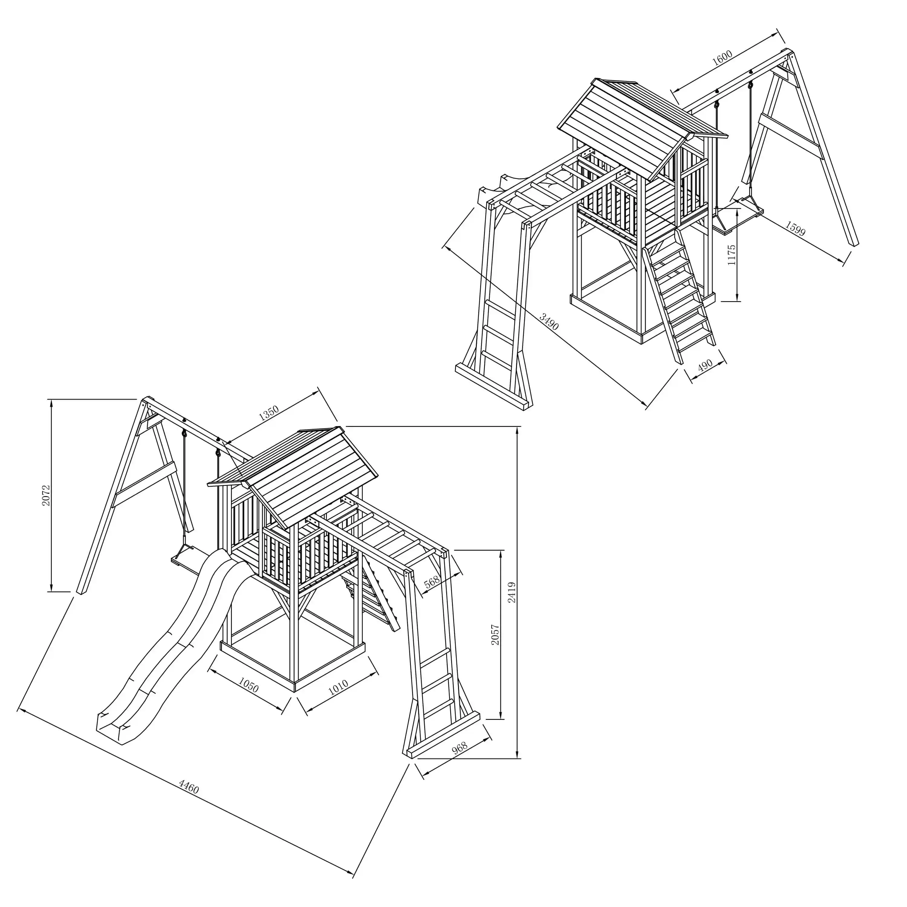 AXI Beach Tower Aire de jeux Grise/Blanche avec Cadre d' escalade et 1 Balançoire - Toboggan Vert Citron