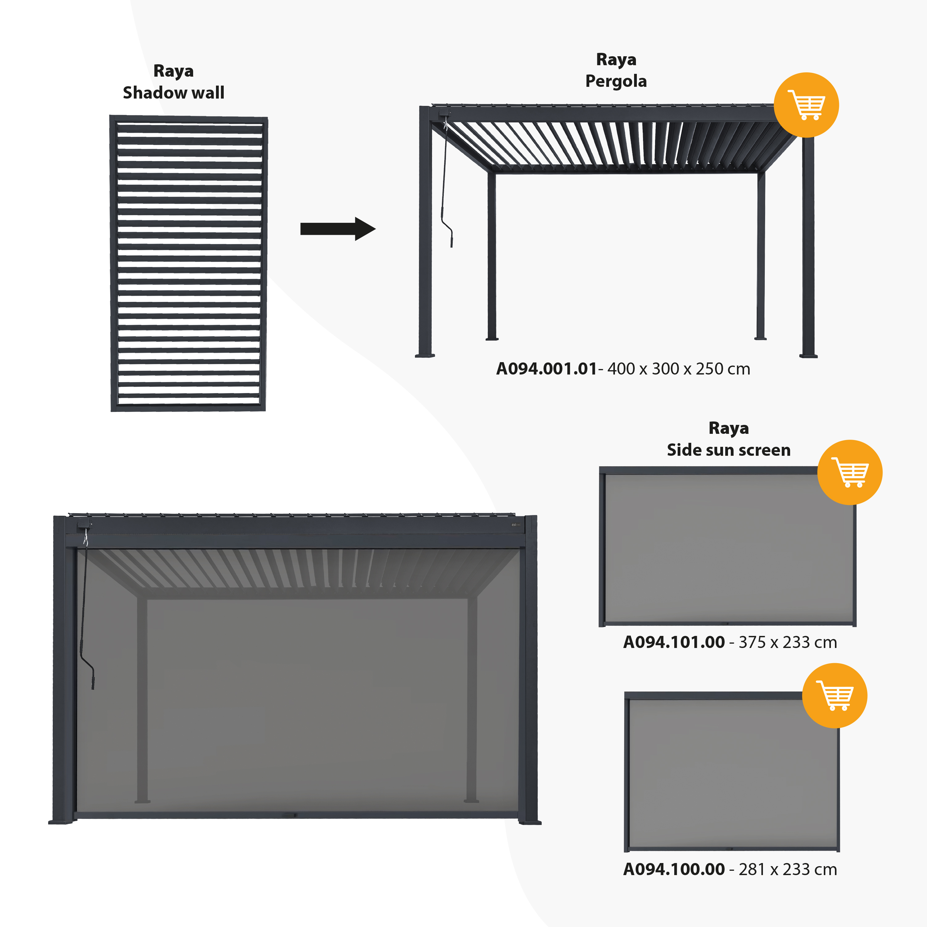AXI Raya Aluminium Louvered Wall 1 m Anthracite