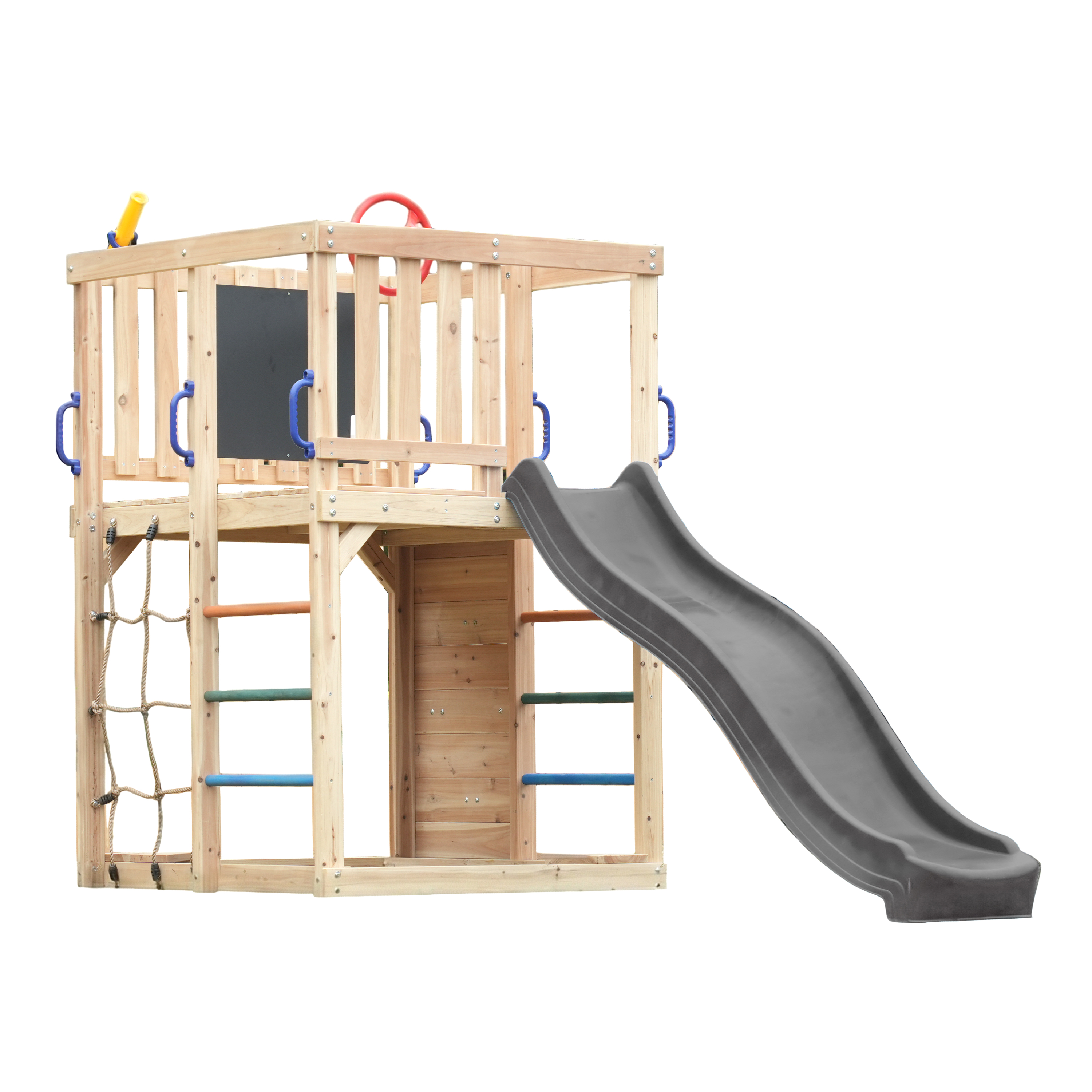 AXI Sam Climbing Frame with Climbing Wall, Climbing Net and Monkey Bars – Grey Slide