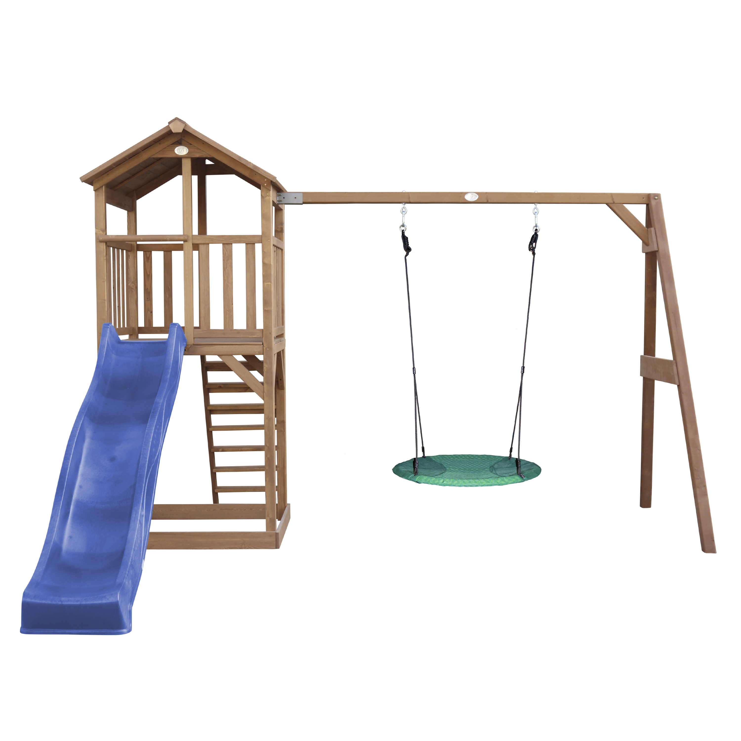 AXI Beach Tower with Summer Nest Swing Set Brown - Blue Slide