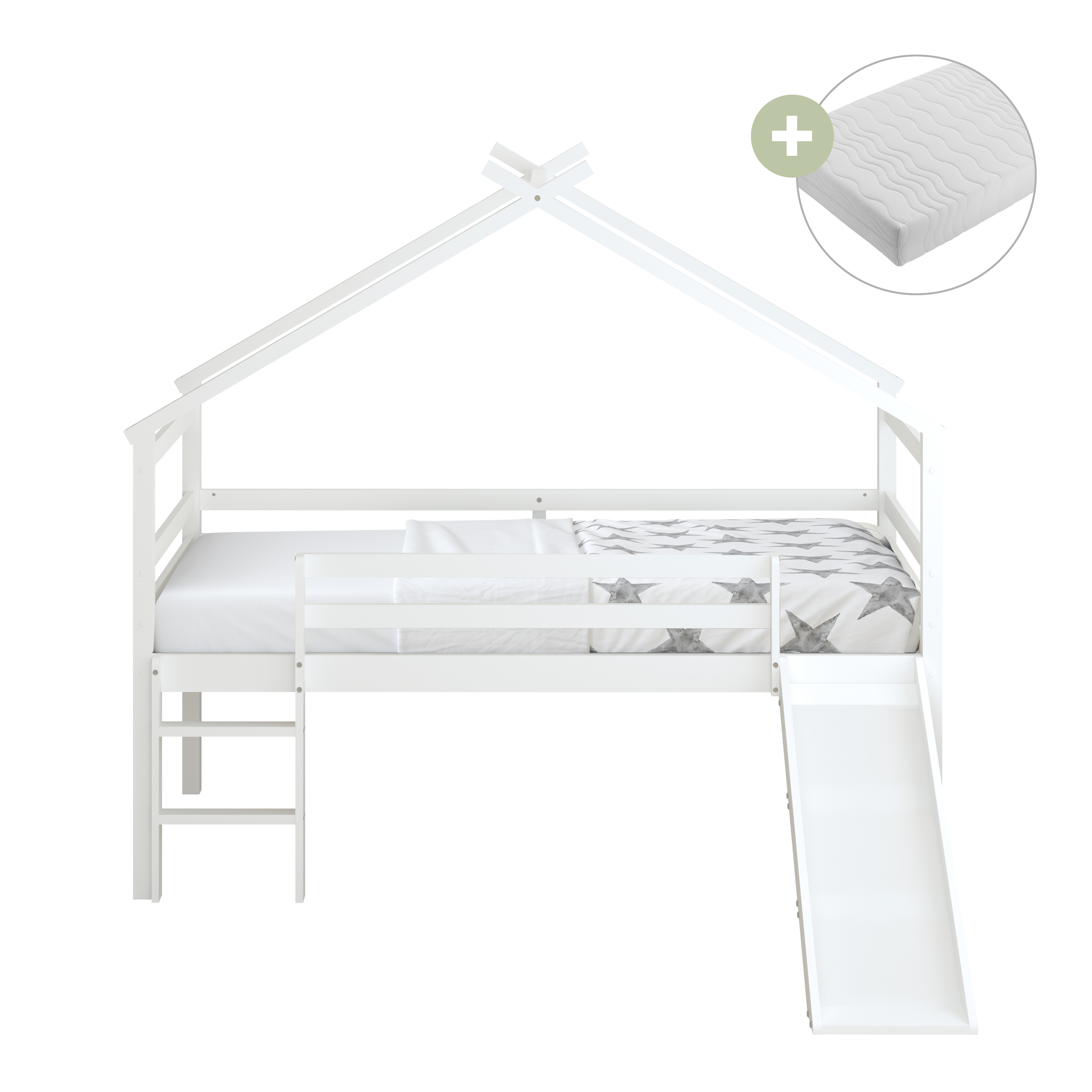 Sunny River Mid Sleeper with Slide White – With Mattress-8720365069451 Sunny River Mid Sleeper with Slide White – With Mattress