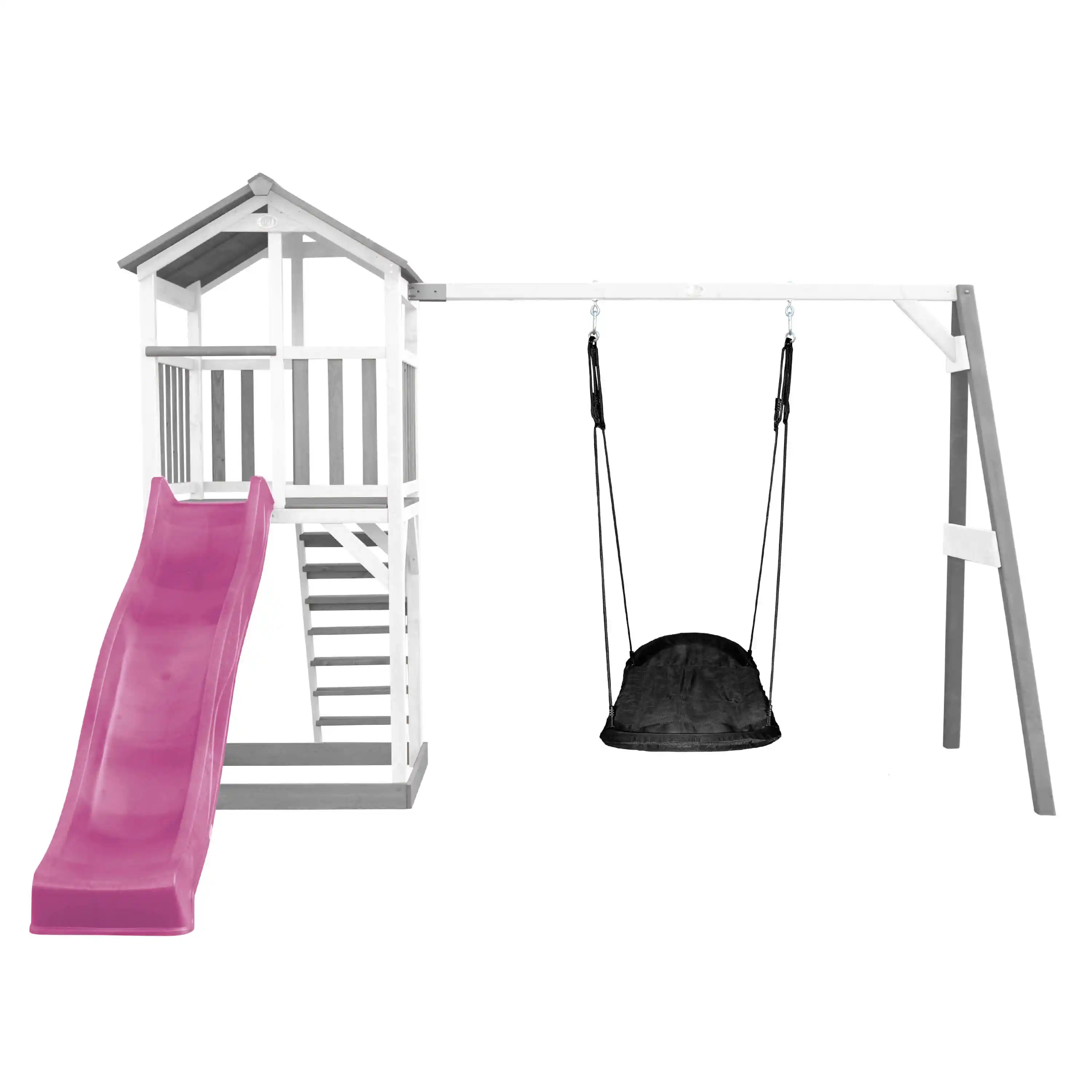 AXI Beach Tower Speeltoren met Roxy Nestschommel Grijs/wit - Paarse glijbaan