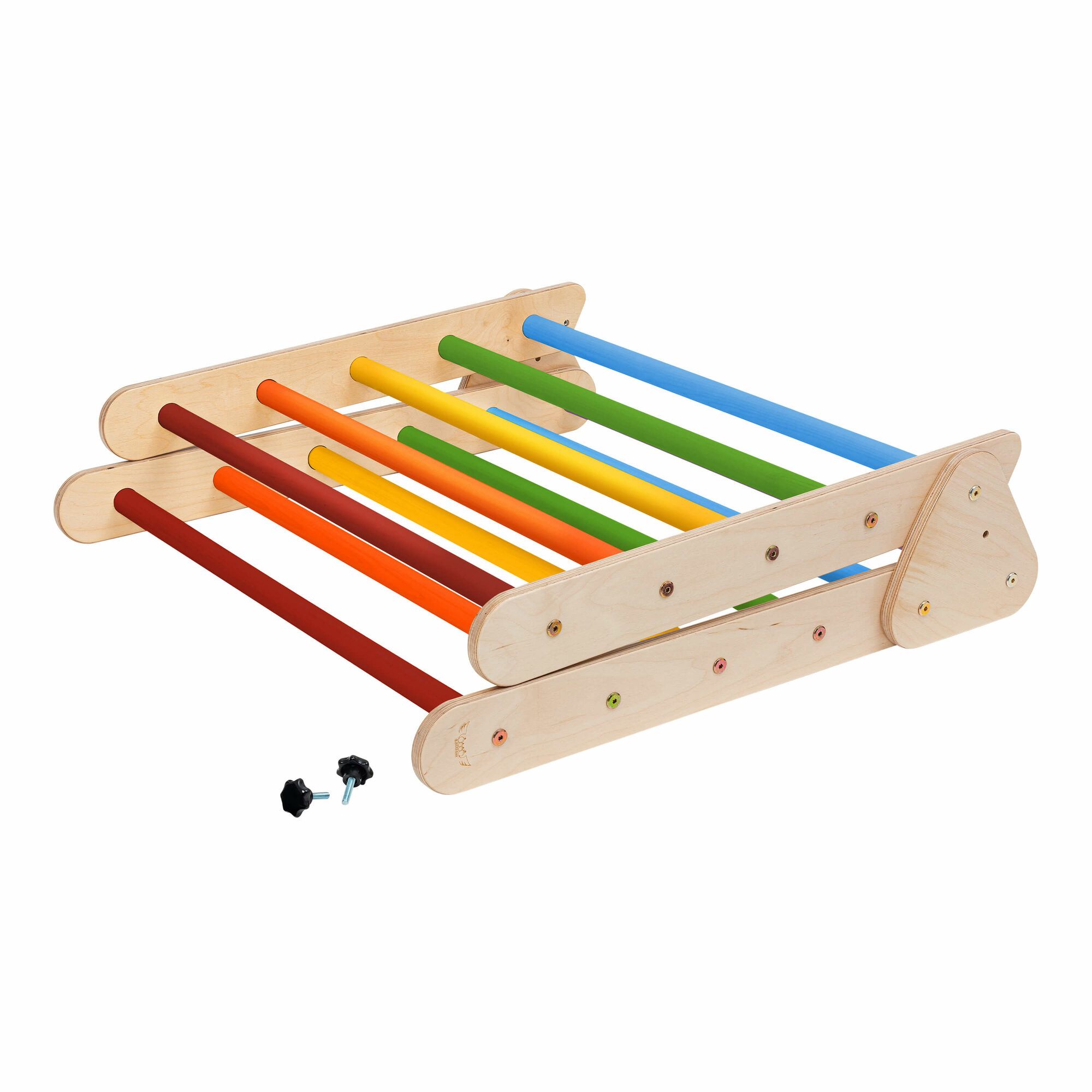 KateHaa Houten Klimdriehoek met Ladder en Klimwand Regenboog-4751038481106 KateHaa Houten Klimdriehoek met Ladder en Klimwand Regenboog