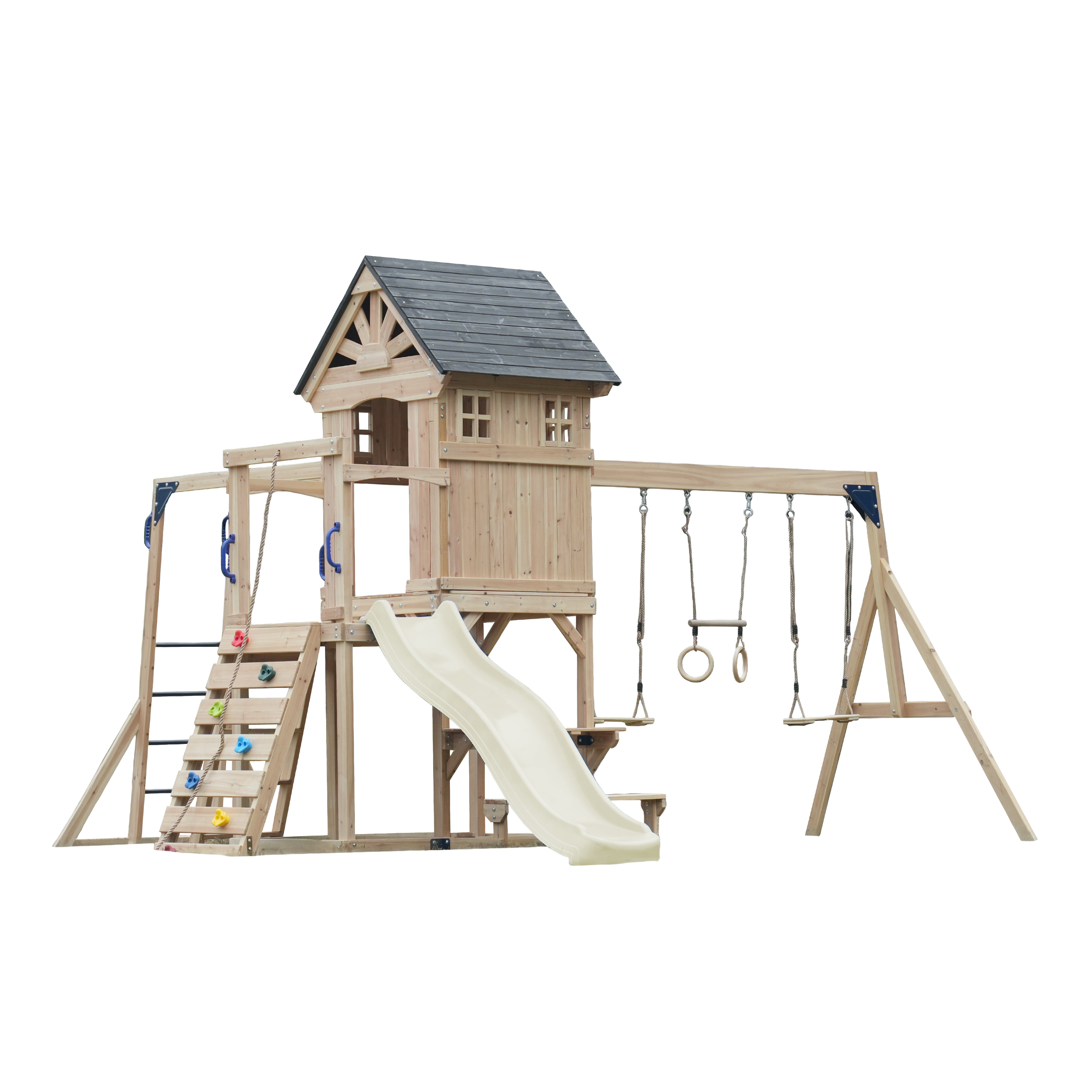 AXI Duncan Climbing Frame with Swings, Climbing Frames and Monkey Bars – Cream Slide