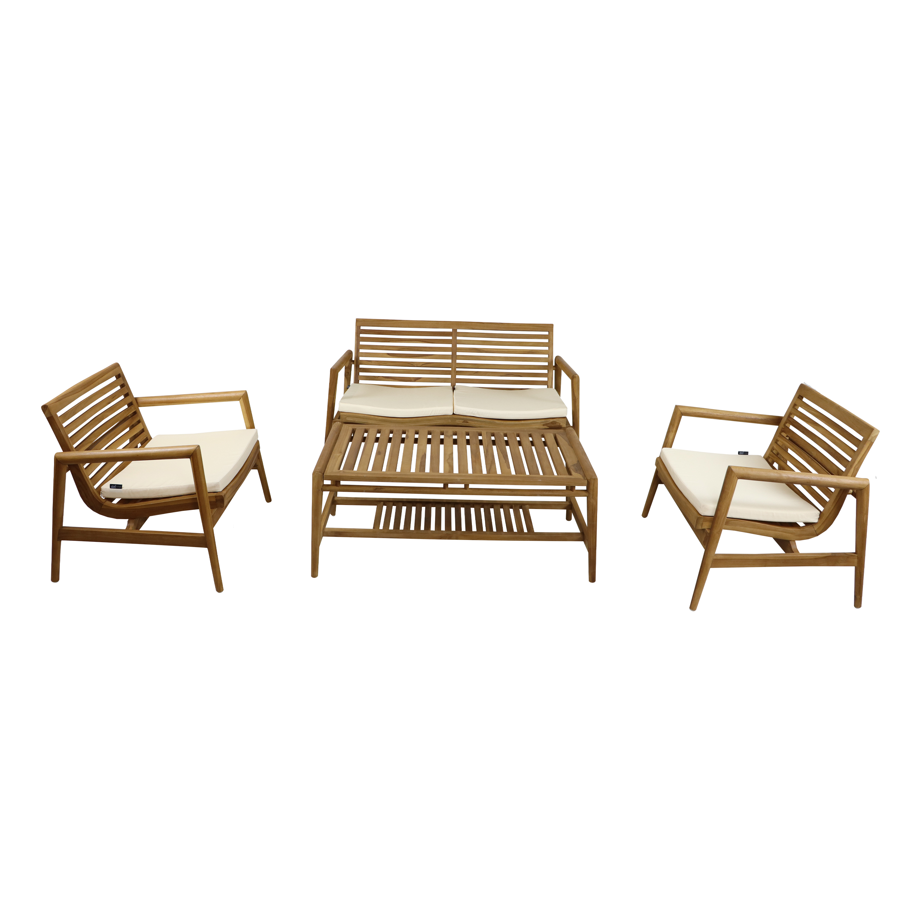 AXI June Lounge Set 4-piece with bench. table & 2 chairs - Teak/Cream