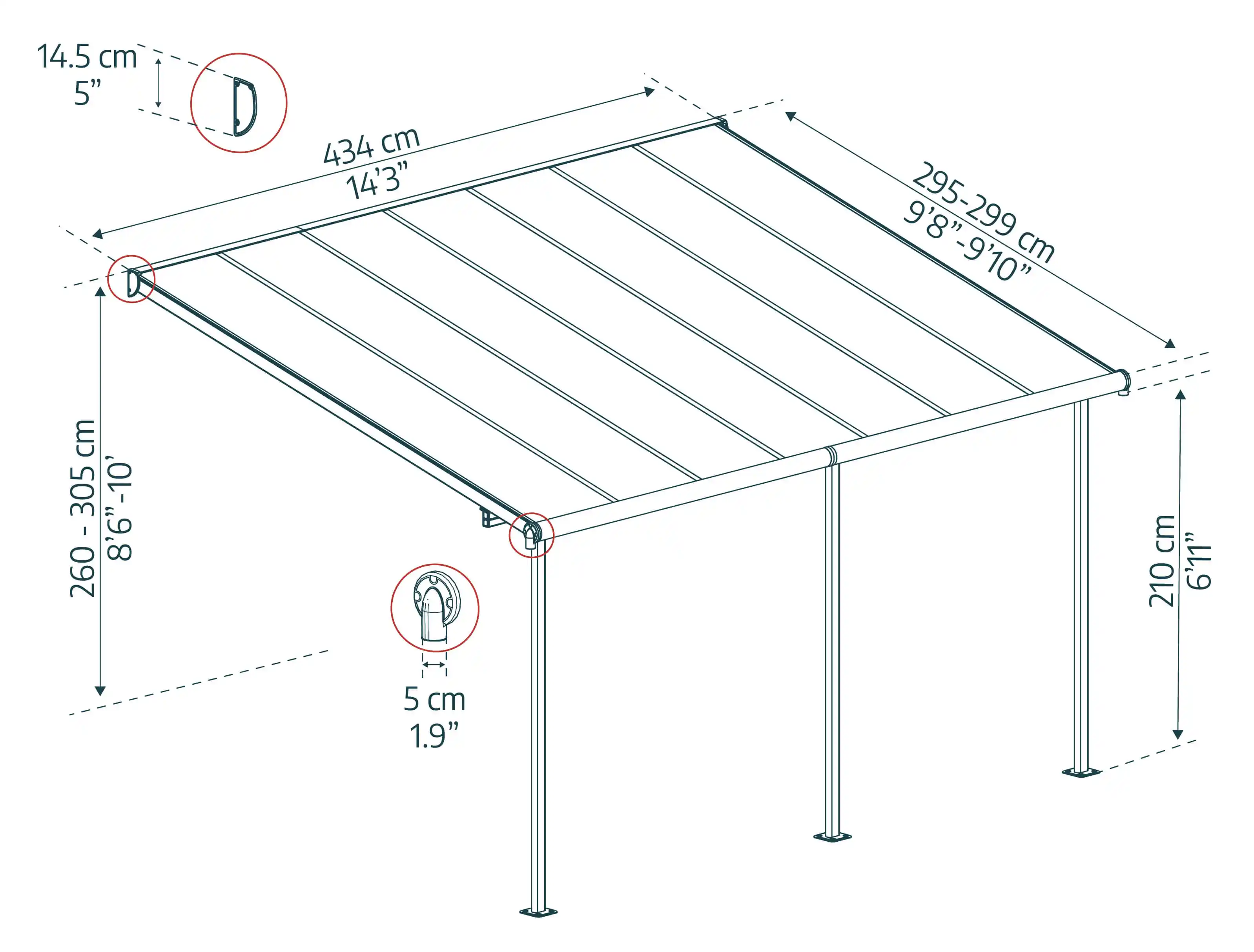 Canopia Capri 434X295X299 cm Terrasoverkapping Donkergrijs Brons