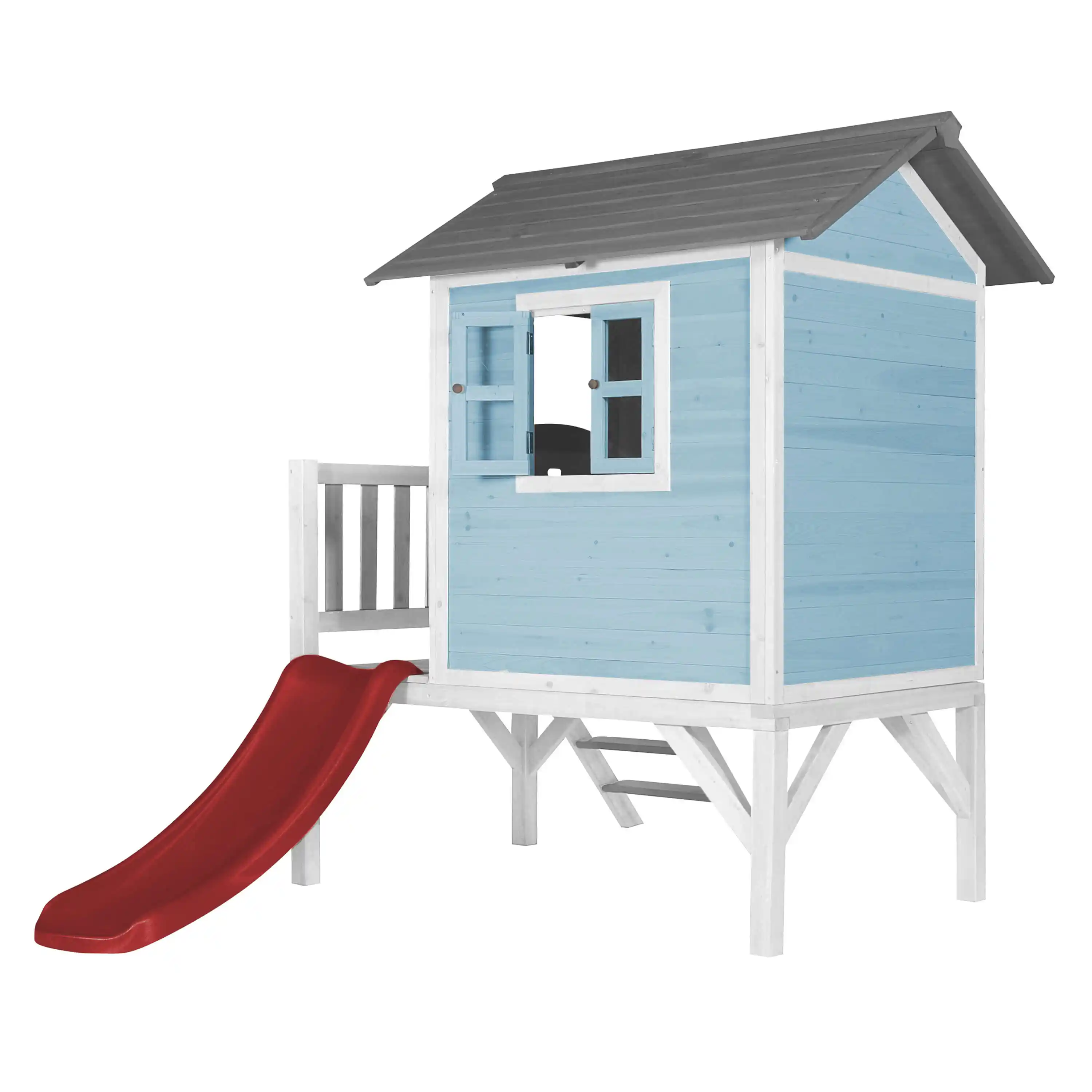 AXI Lodge XL Maisonnette en bois Bleue - Toboggan Rouge