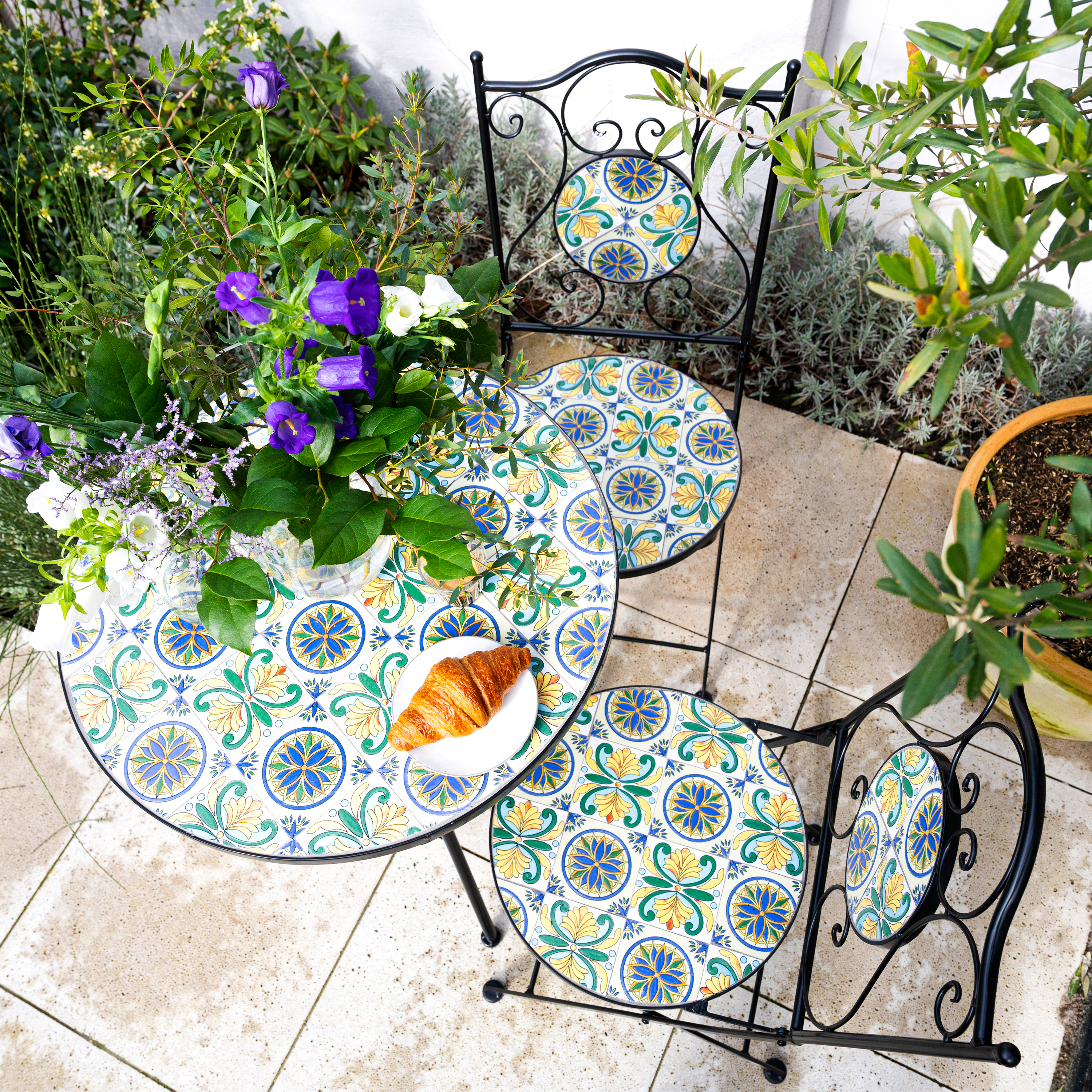 AXI Amélie Chaise Bistrot Mosaique Style Sicilien Bleu/Jaune