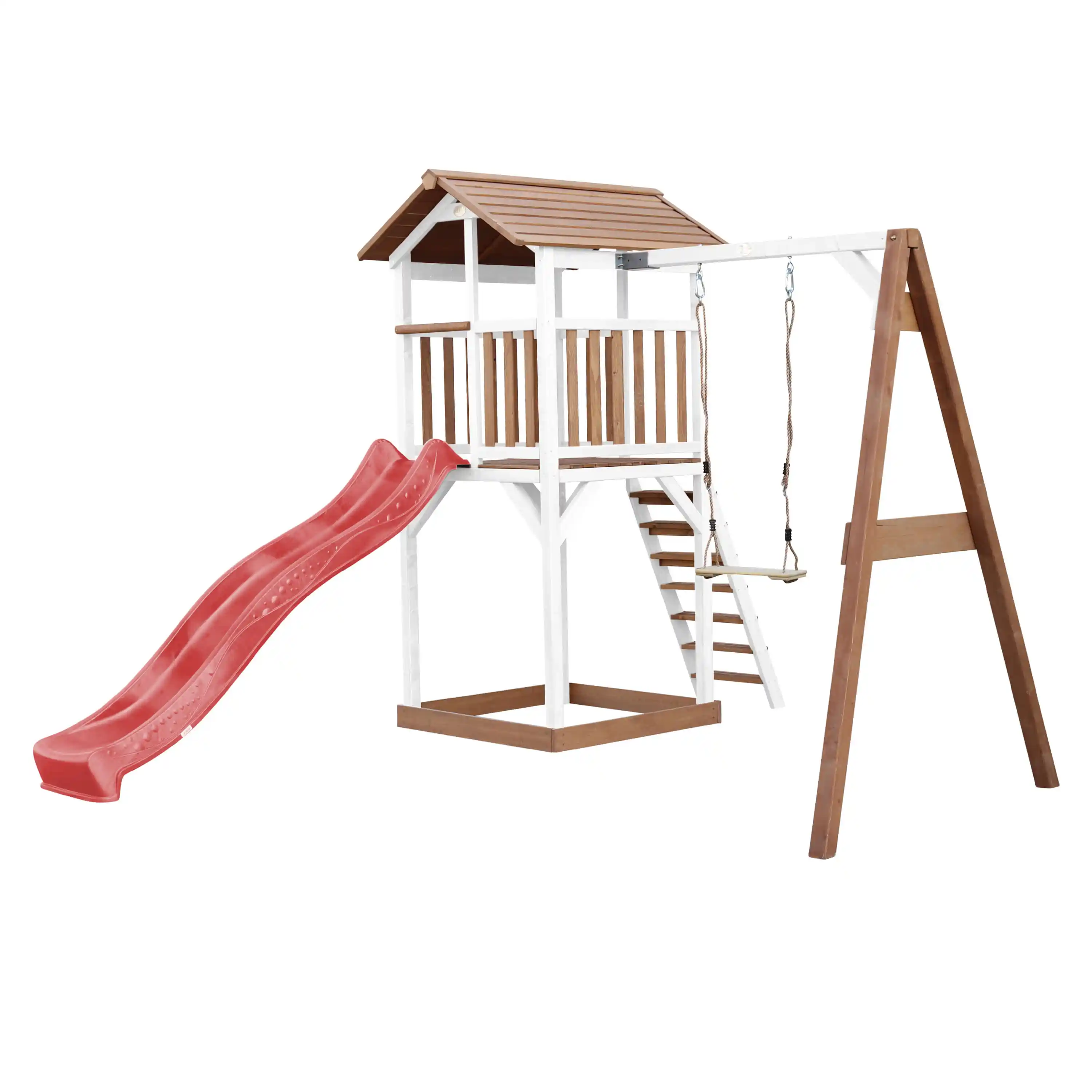 AXI Beach Tower Speeltoren met Enkele Schommel Bruin/wit - Rode Glijbaan