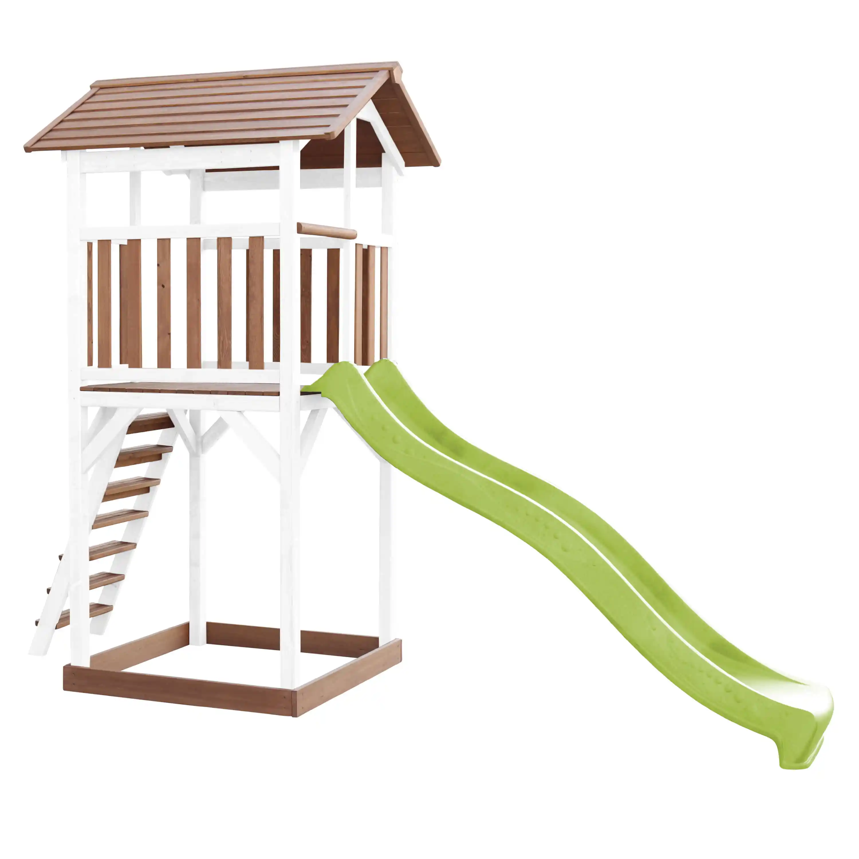 AXI Beach Tower Aire de jeux Marron/Blanche - Toboggan Vert Citron