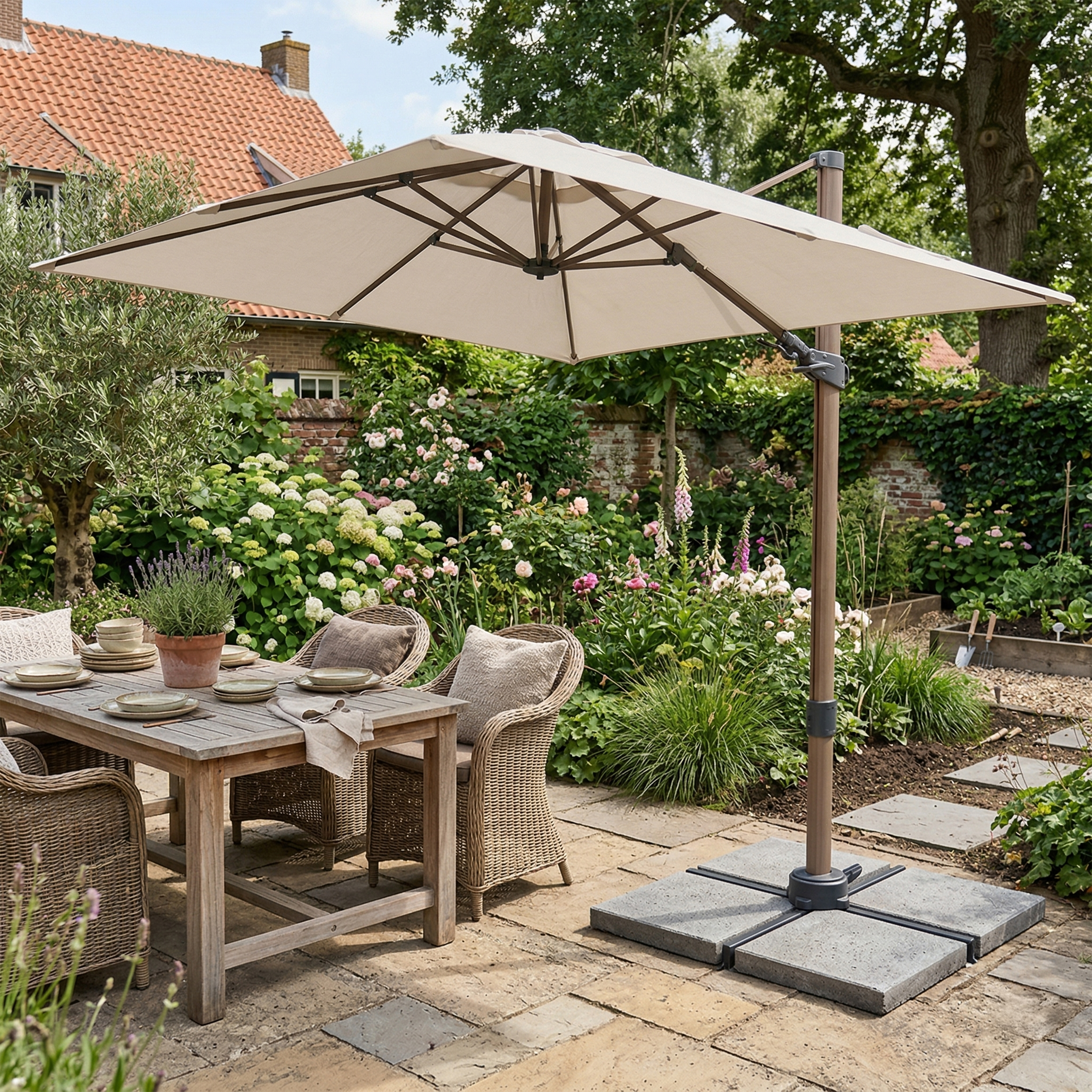 AXI Alina Cantilever Parasol 300x300cm Oak-look /Beige