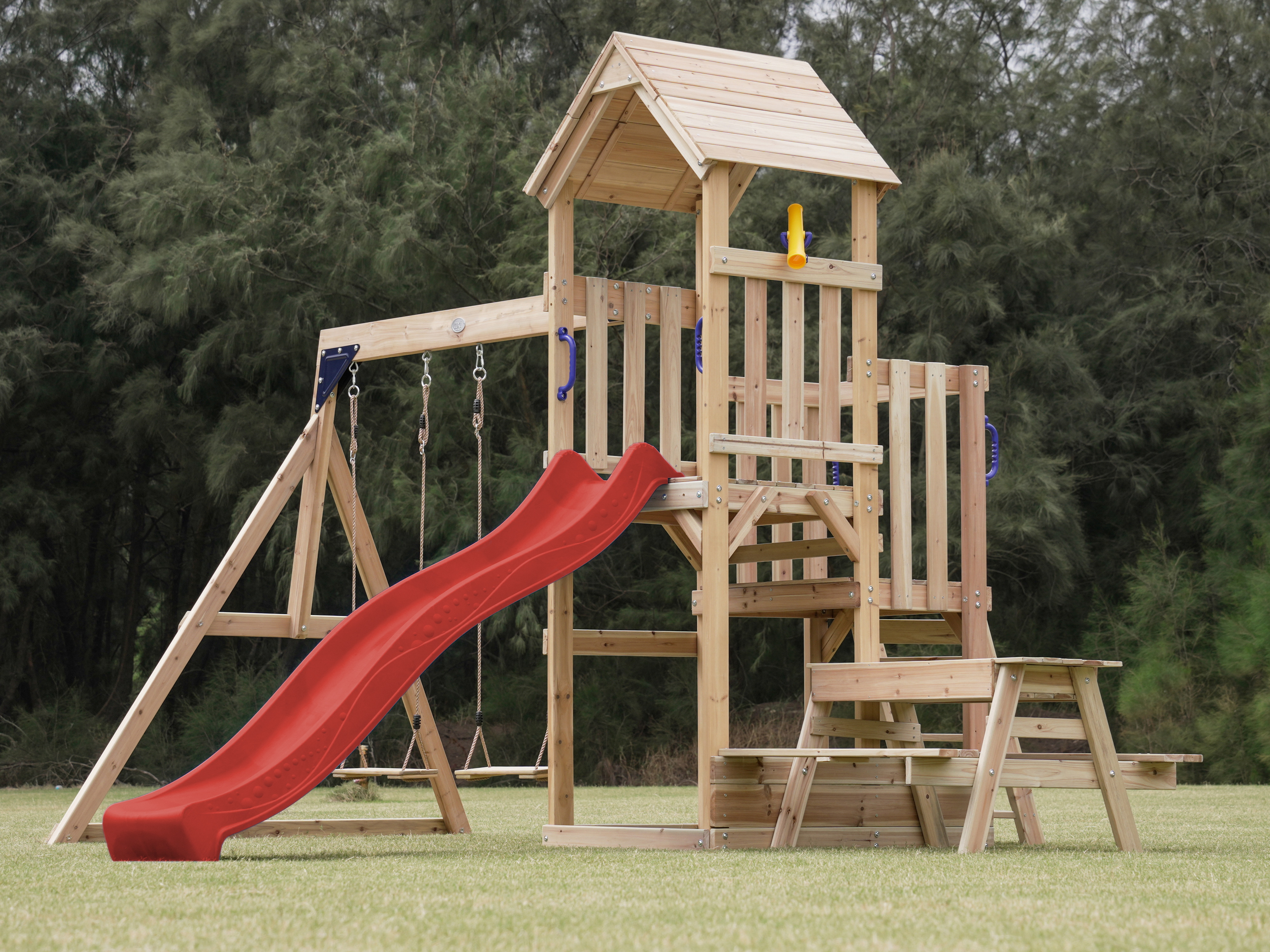 AXI Mette Playground with Double Swing Brown - Red Slide 