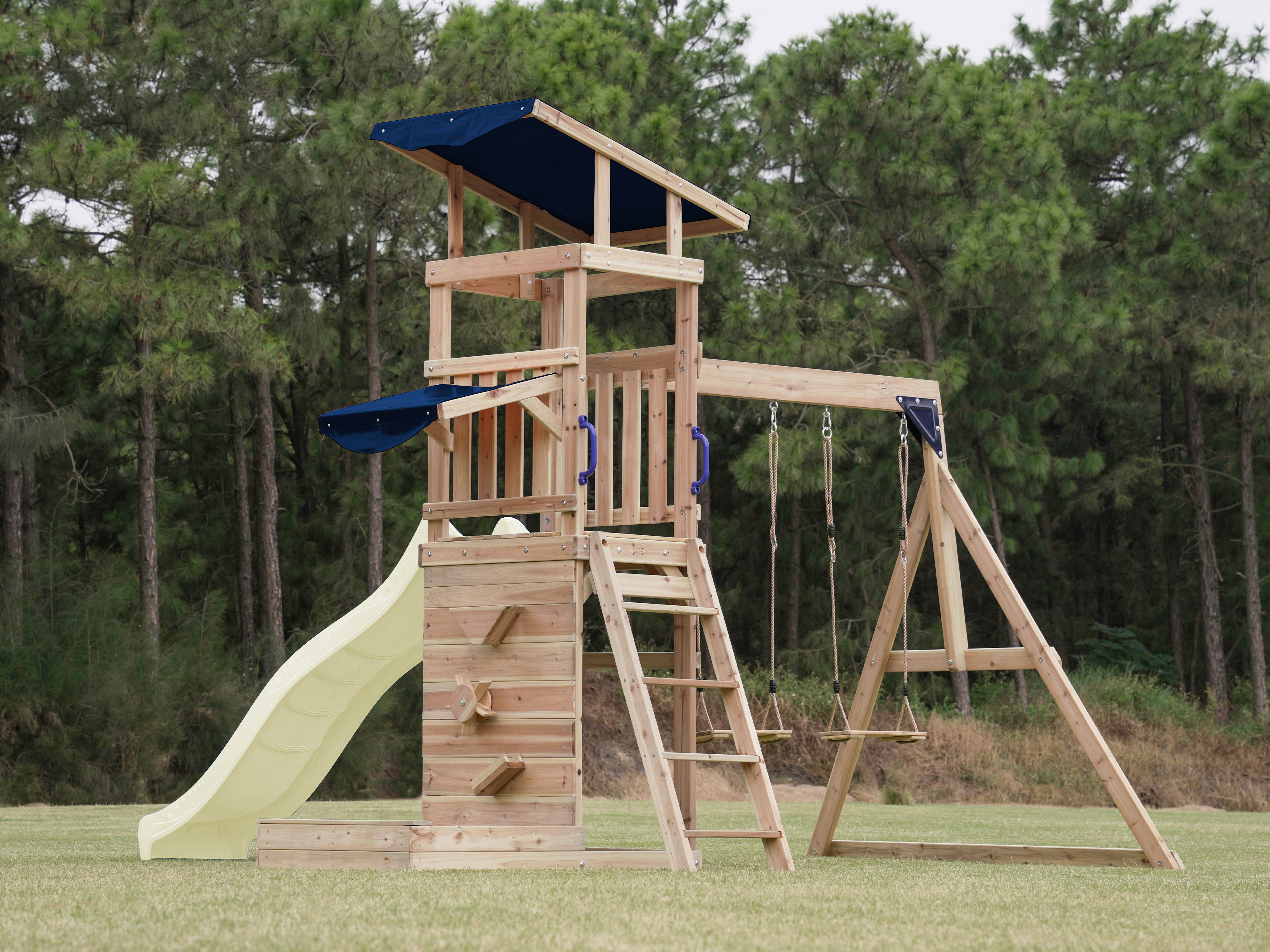 AXI Malik Climbing Frame with Double Swing Set - Cream Slide
