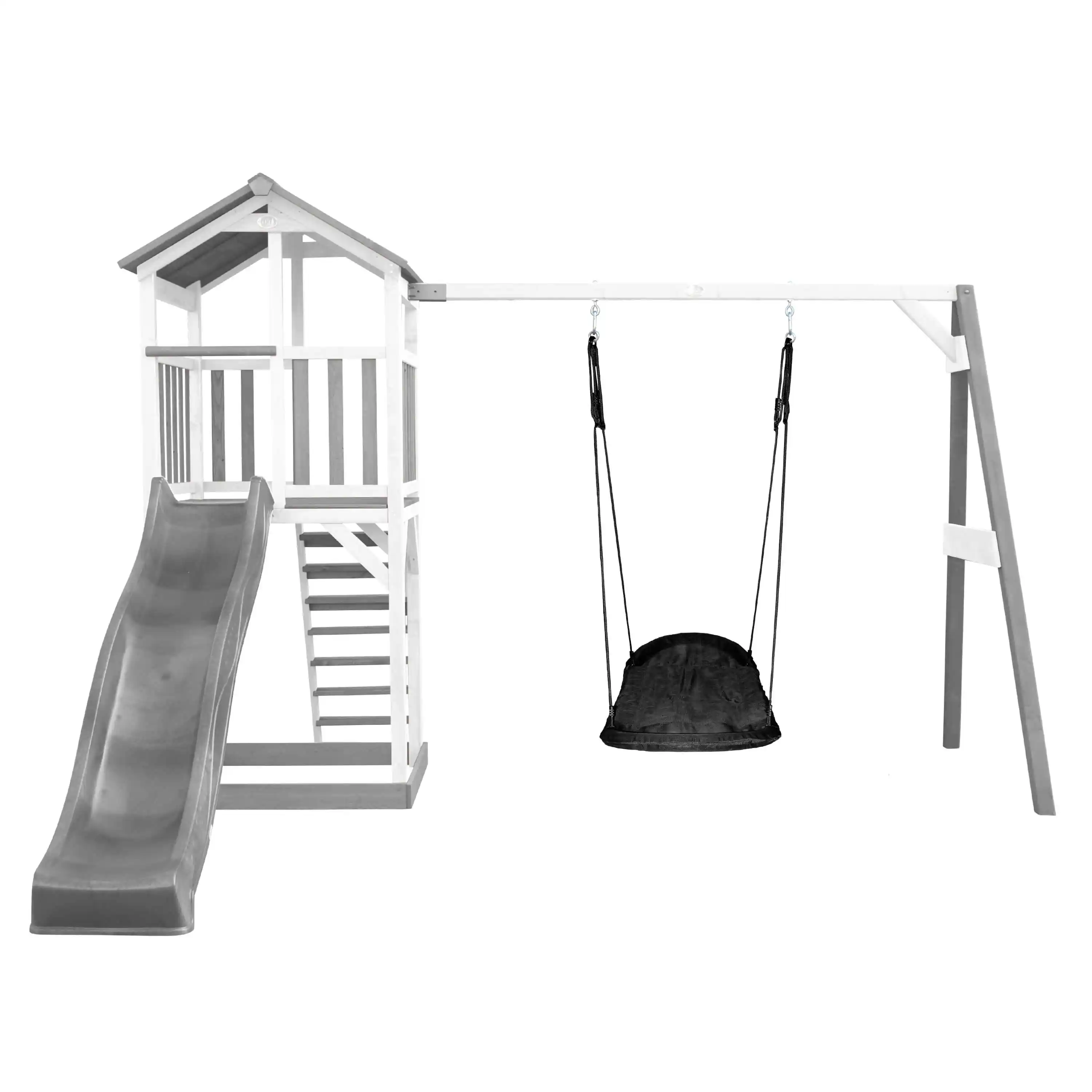 AXI Beach Tower Aire de jeux Grise/Blanche avec Balançoire nid d'oiseau Roxy - Toboggan Gris