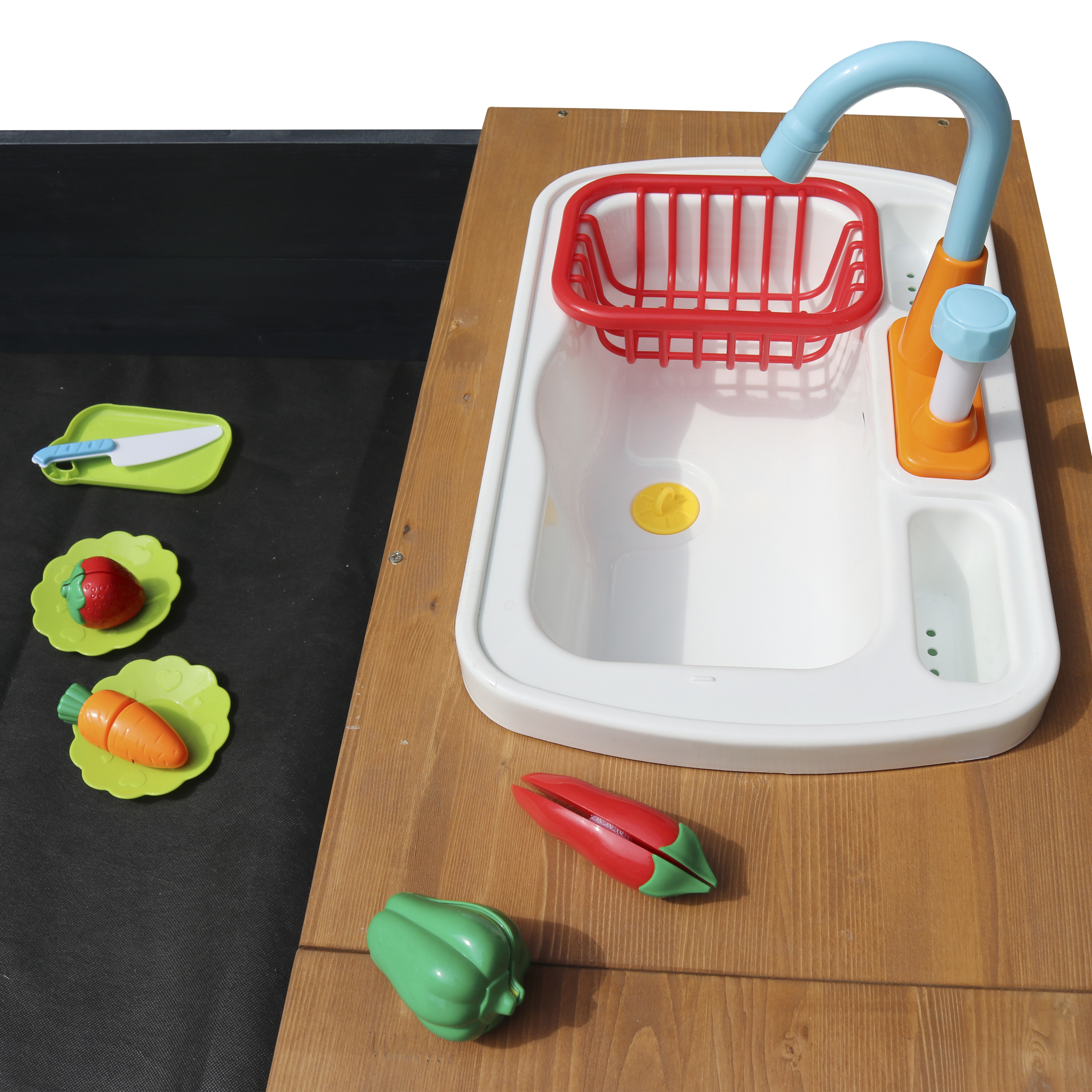 AXI Kelly Sandbox with Play Kitchen - 180 x 115 cm - Anthracite/Brown