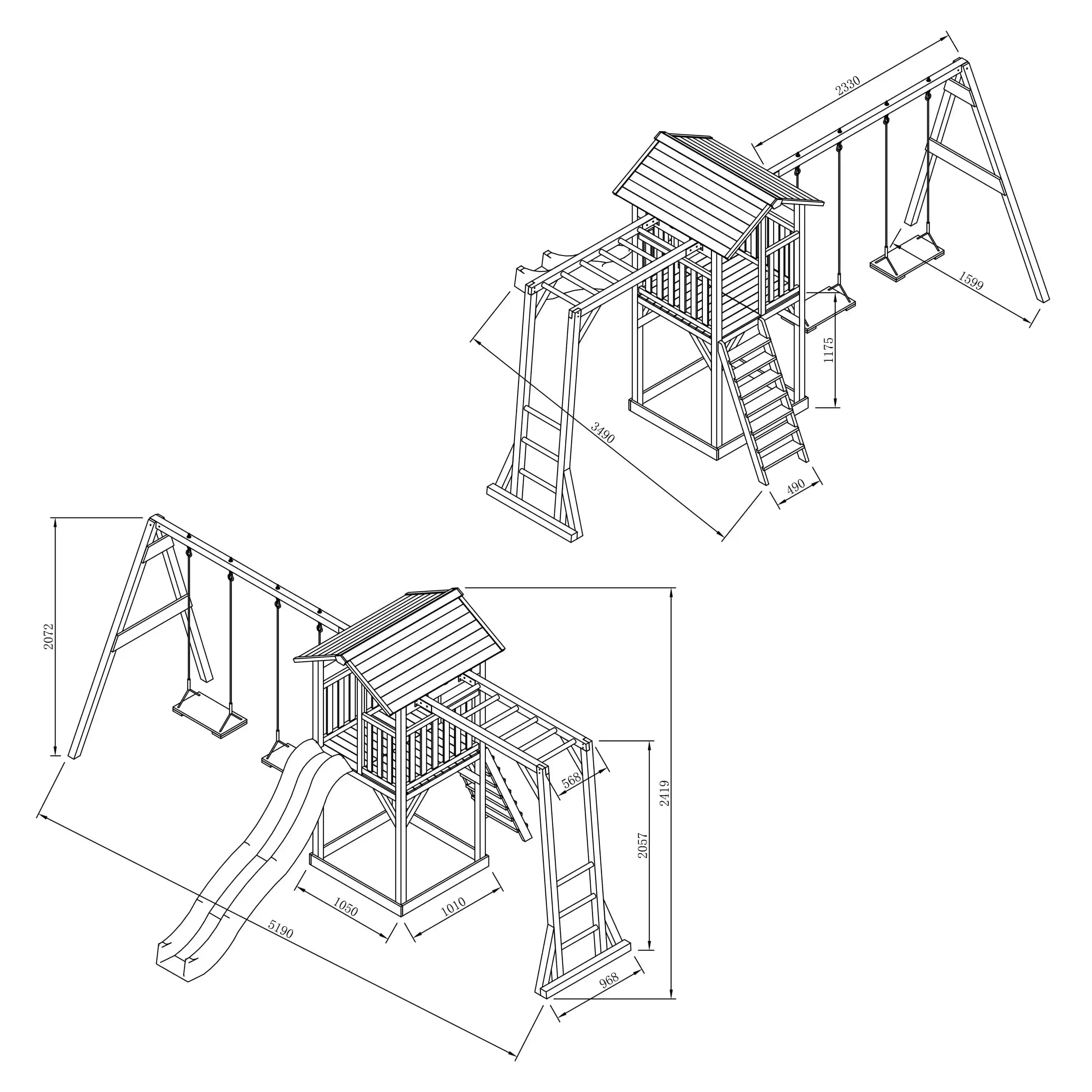 AXI Beach Tower Aire de jeux Grise/Blanche avec Cadre d'escalade et 2 Balançoires - Toboggan Gris