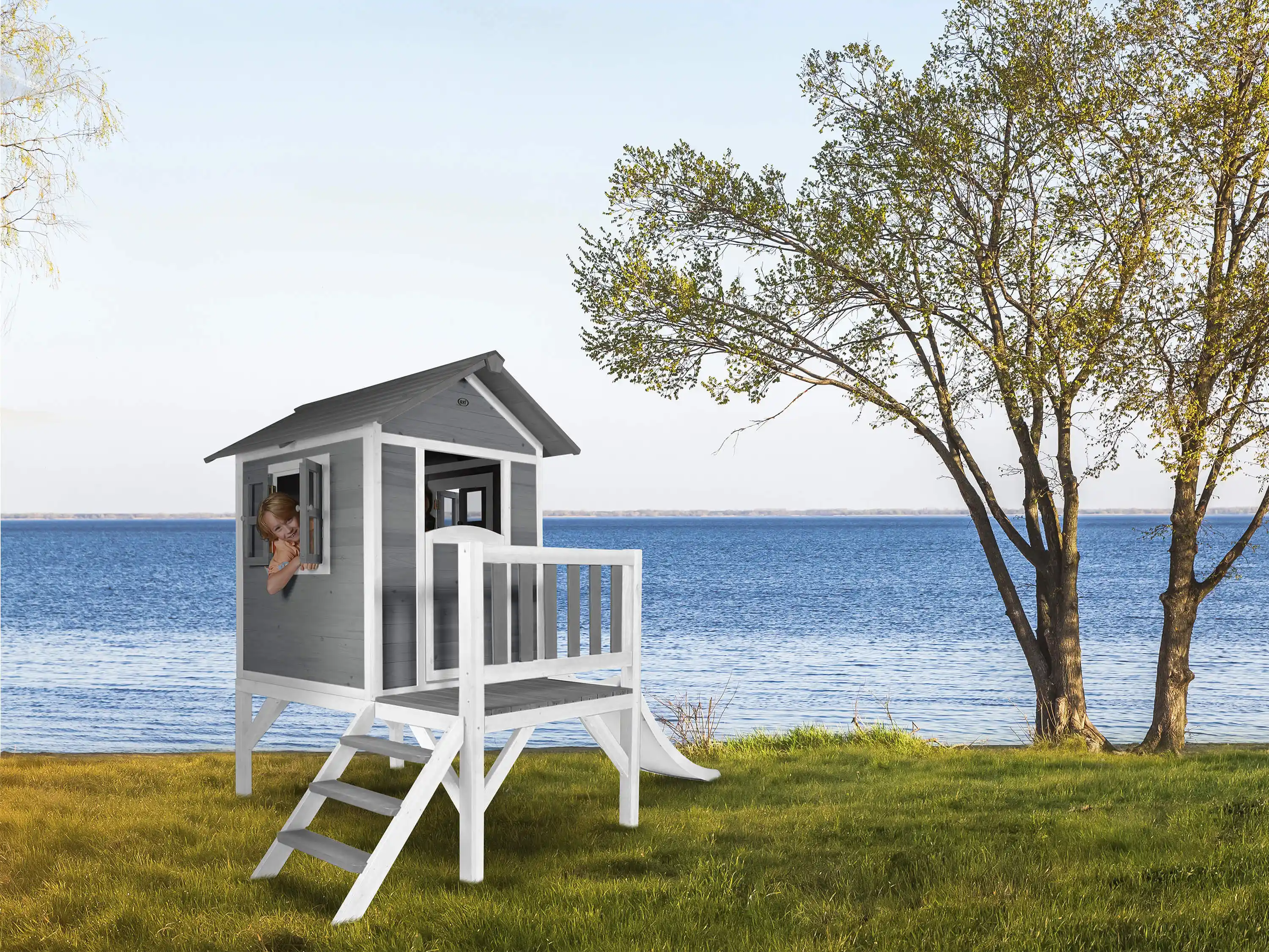 AXI Lodge XL Speelhuis Cool Grijs - Witte Glijbaan