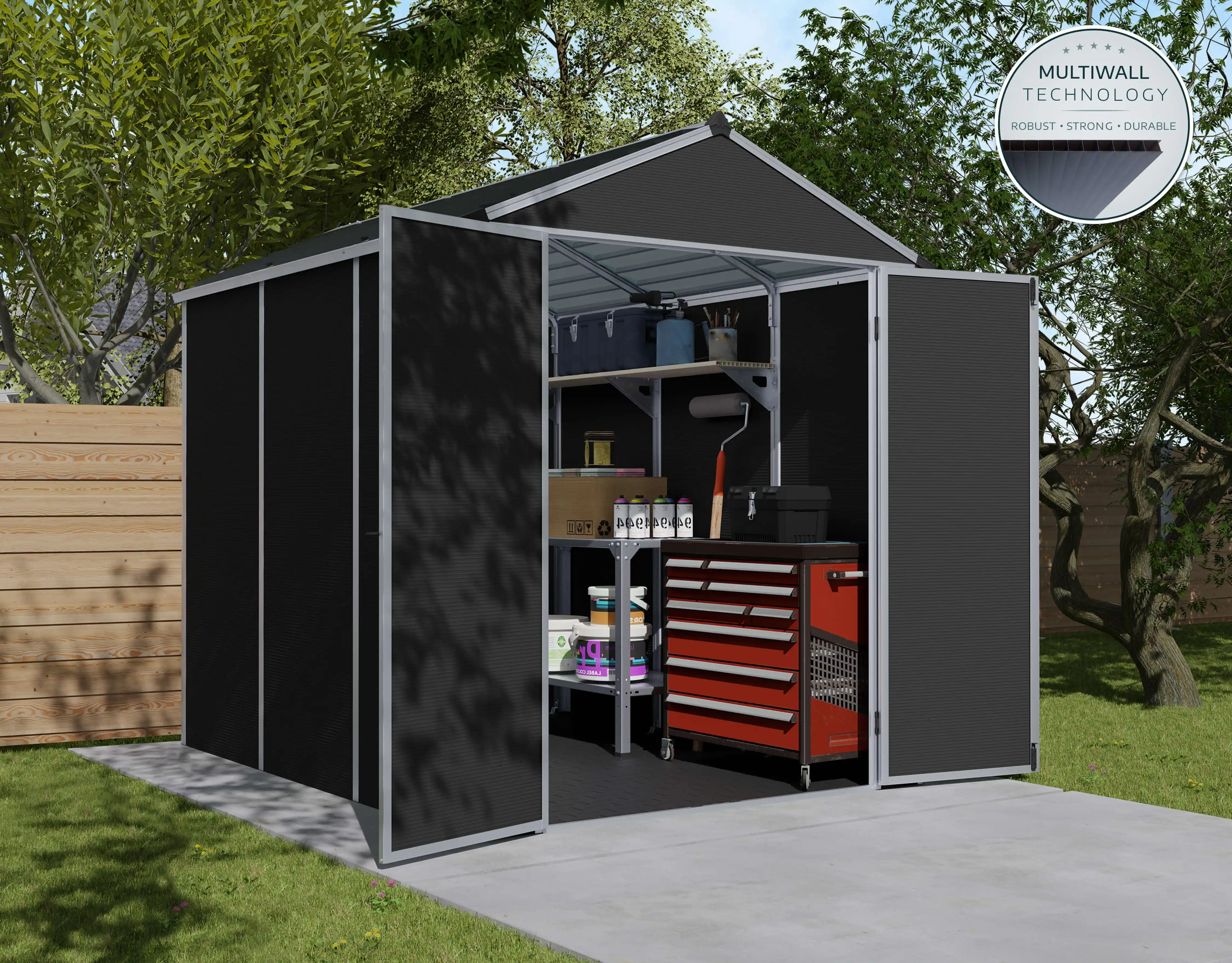 Canopia Rubicon 229X185X217 cm  Hangar de stockage extérieur Gris foncé ultra durable pour jardin