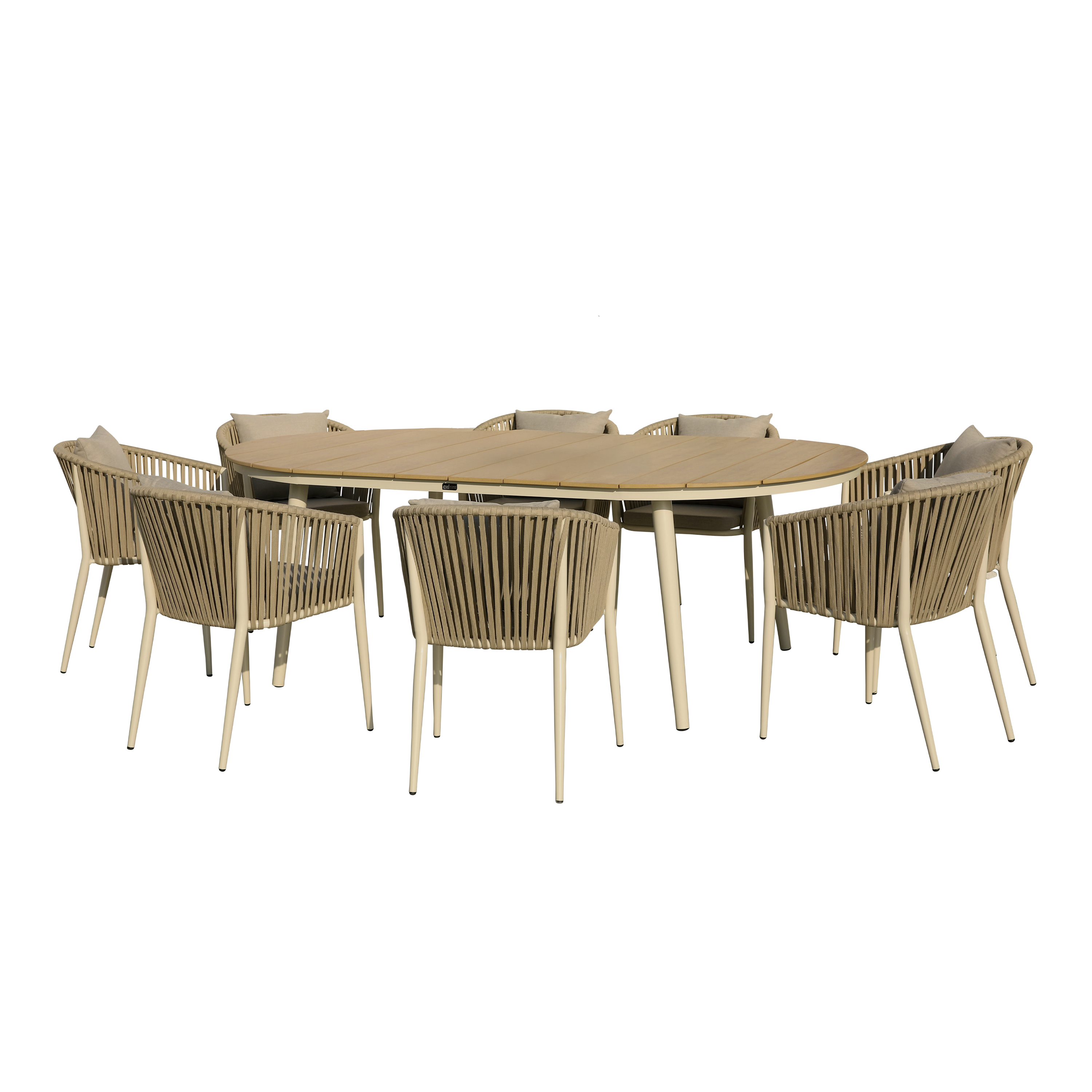 AXI Chay Garden Set with 8 Chairs – Beige with Polywood in Wood Effect