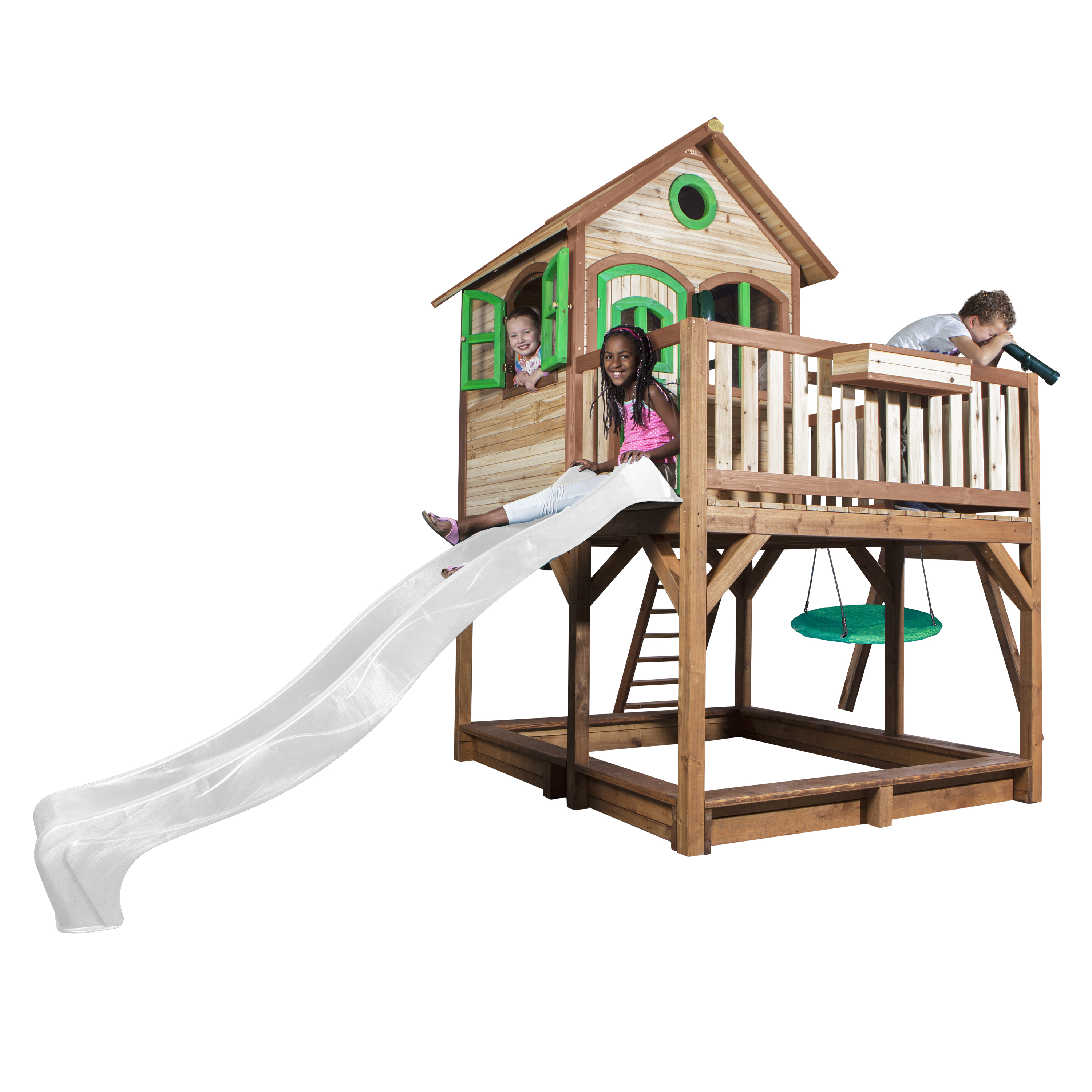 AXI Liam Playhouse with Summer Nest Swing Set Brown/Green - White Slide