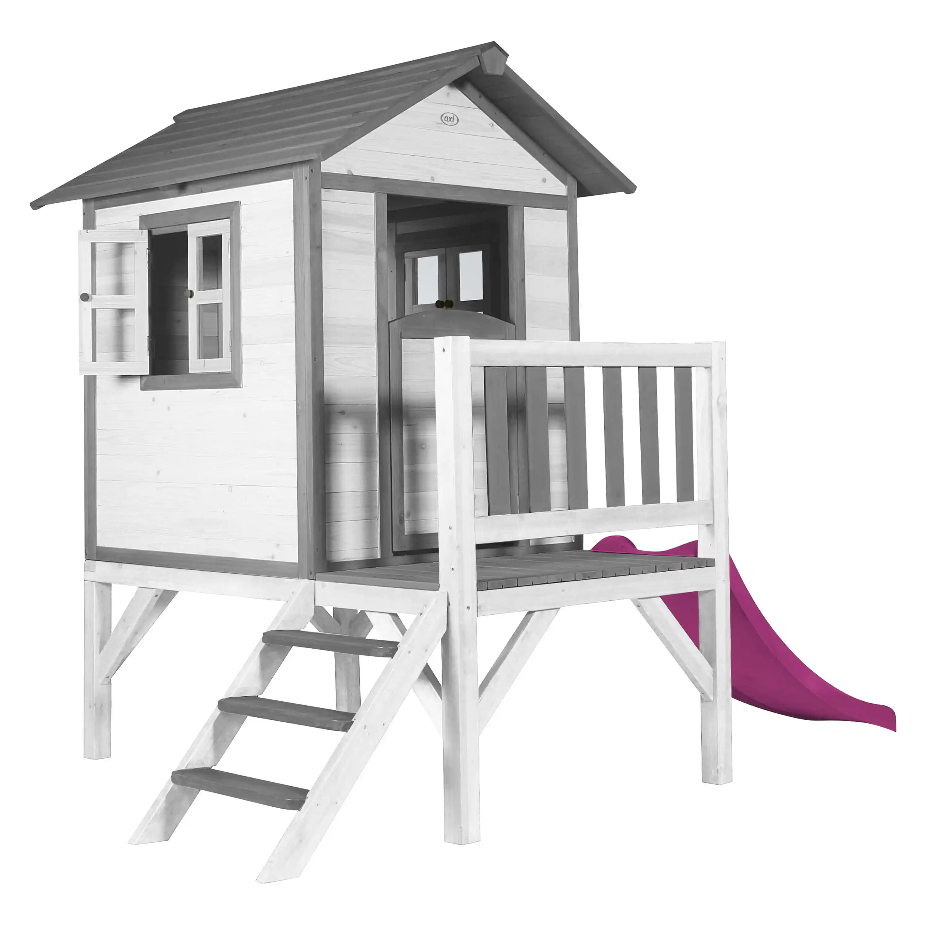 AXI Lodge XL Maisonnette en bois Blanche - Toboggan Violet