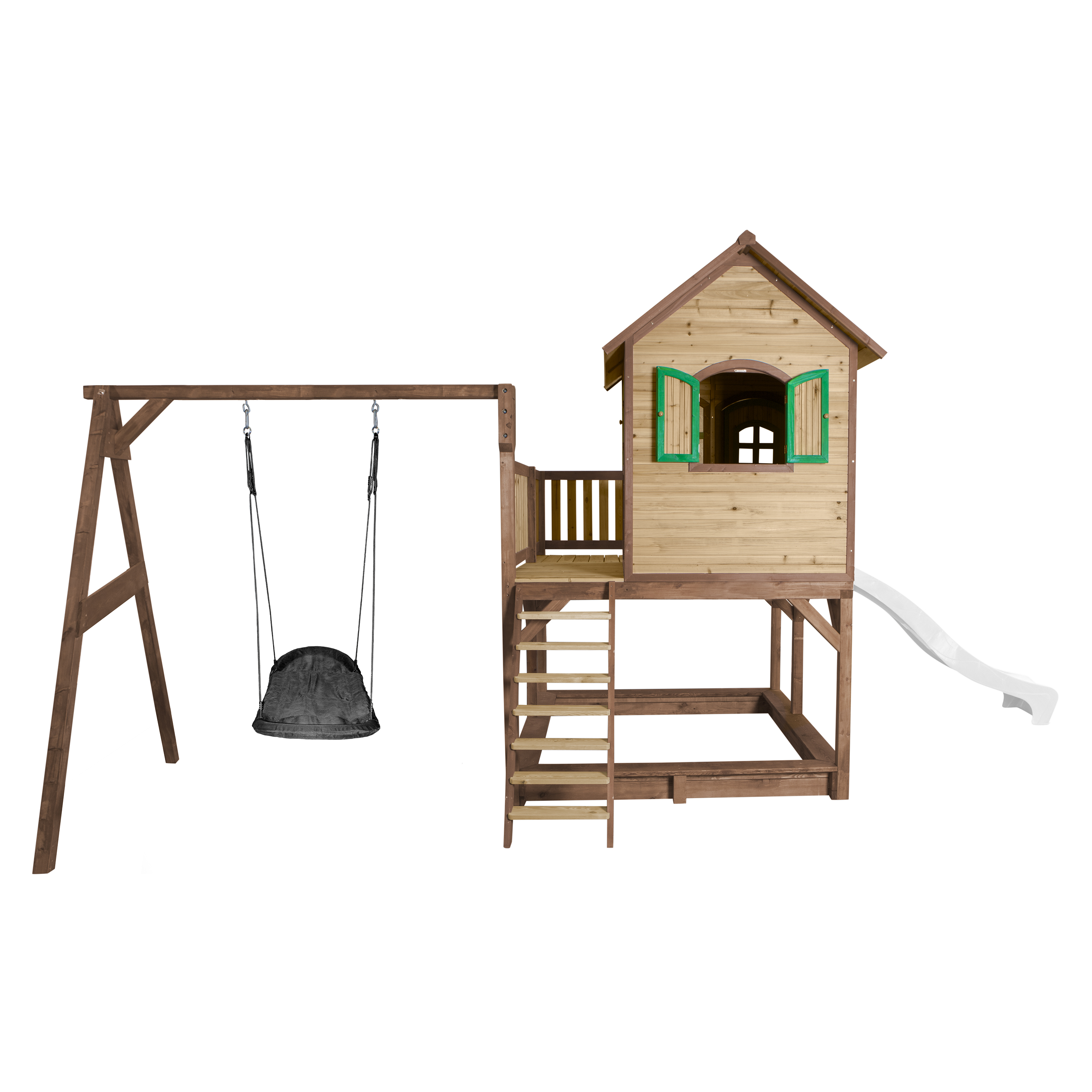 AXI Liam Playhouse with Roxy Nest Swing Set Brown/Green - White Slide