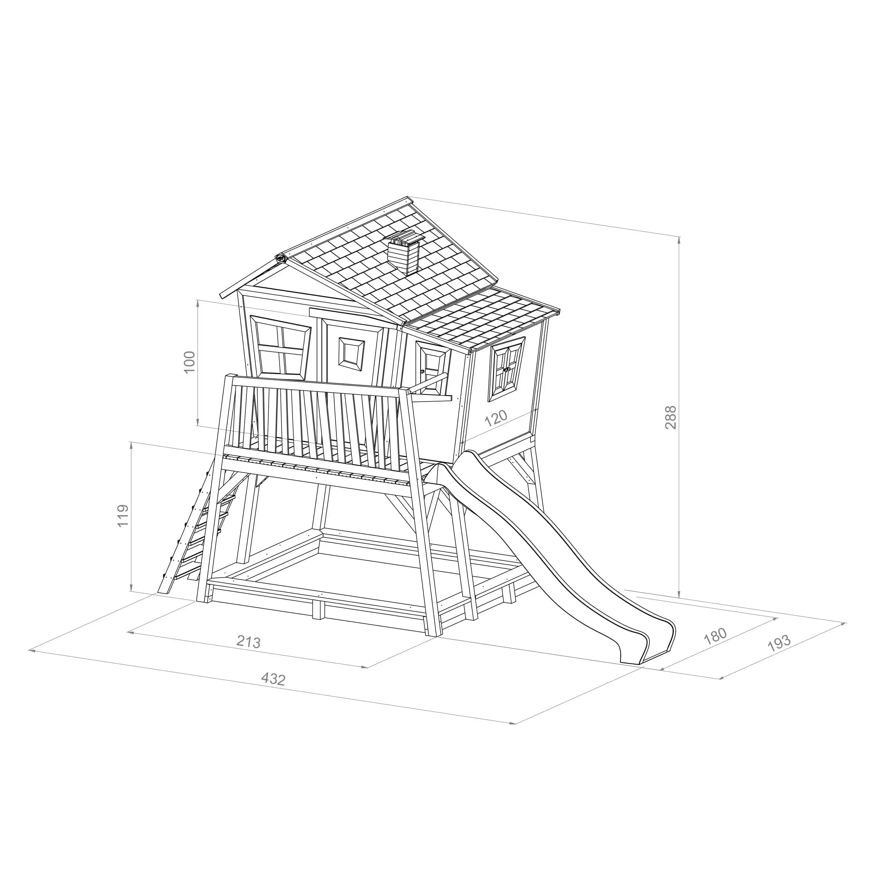 AXI Max Maisonnette en bois Marron/Verte - Toboggan Blanc