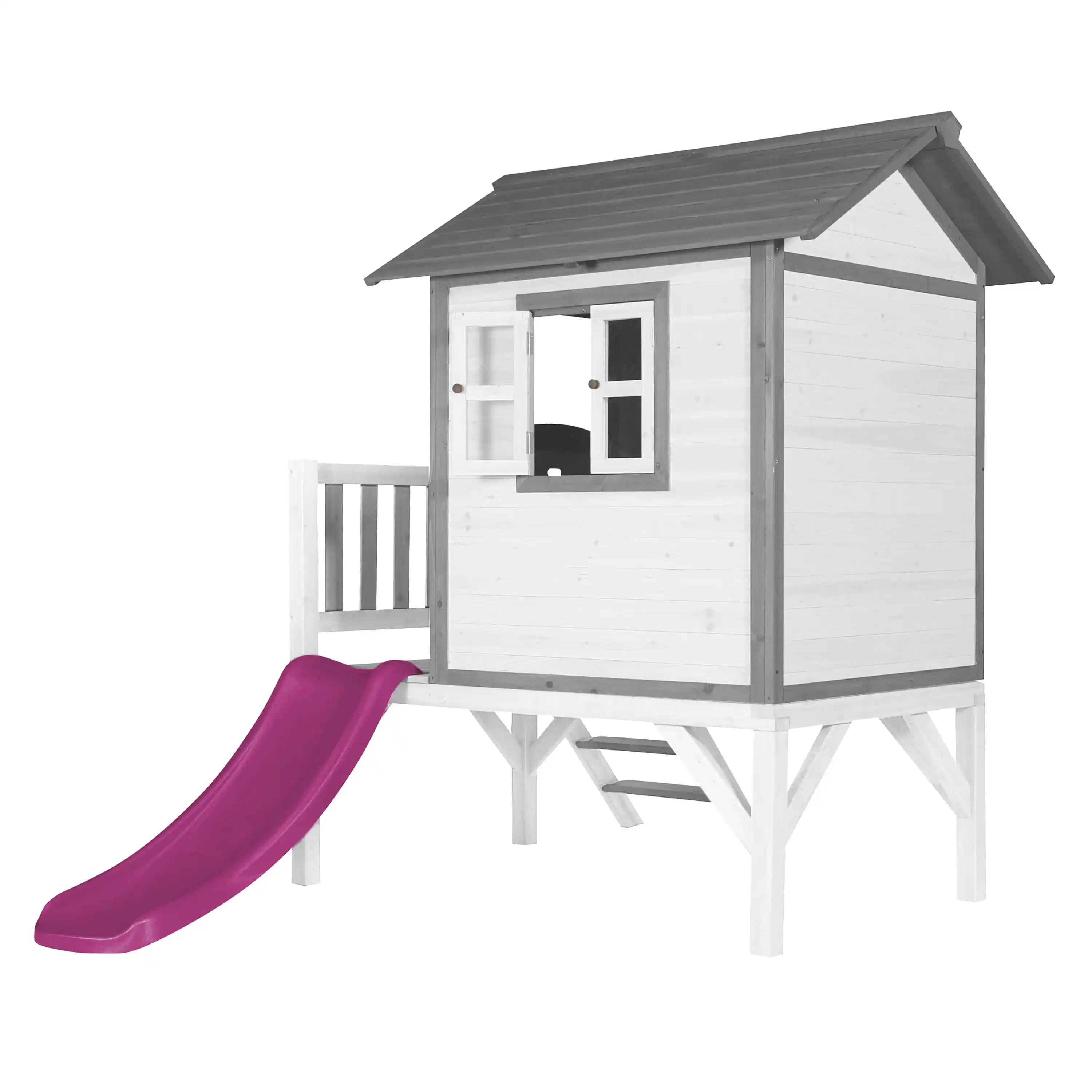 AXI Lodge XL Maisonnette en bois Blanche - Toboggan Violet