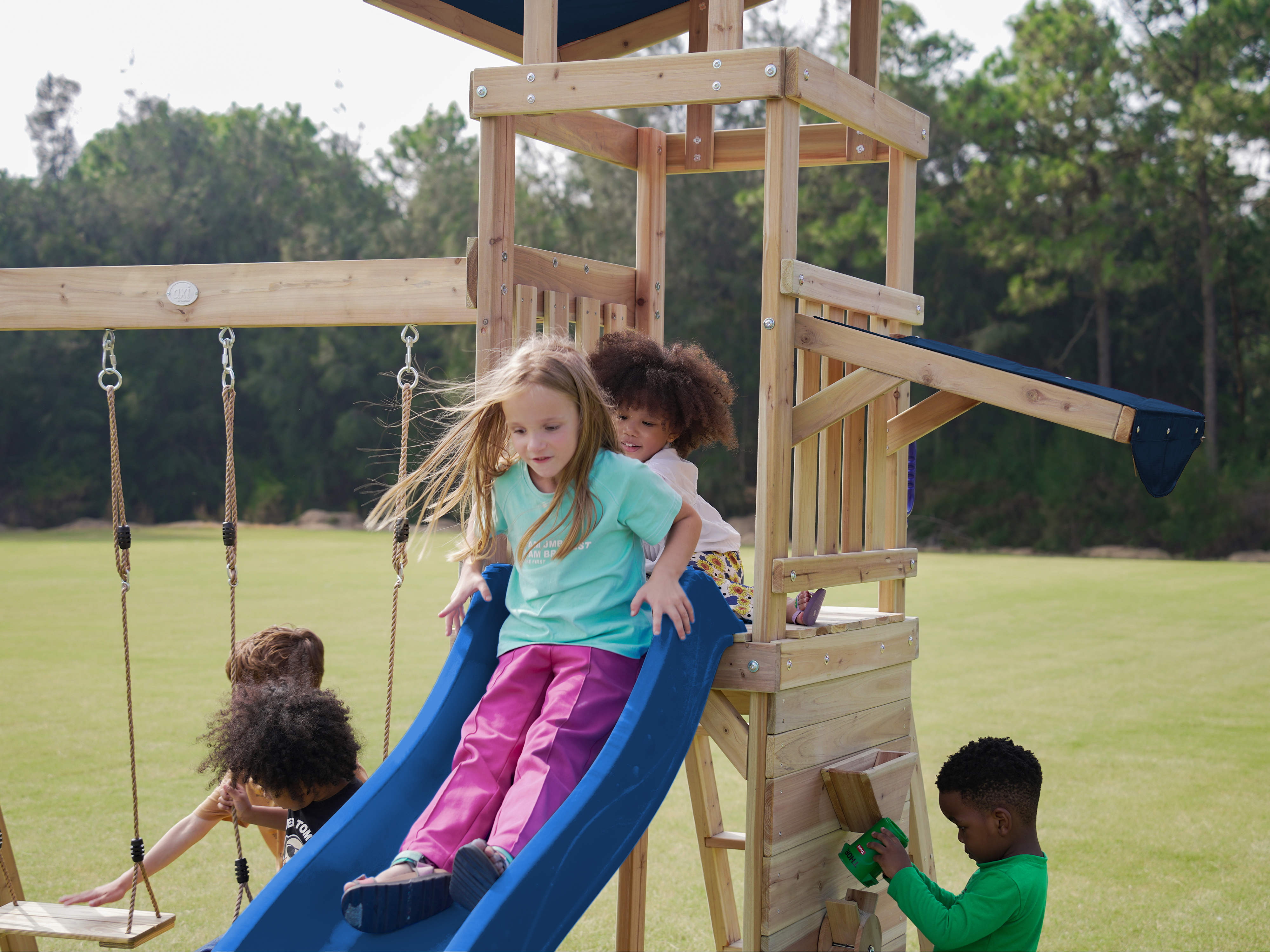 AXI Malik Climbing Frame with Double Swing Set - Blue Slide