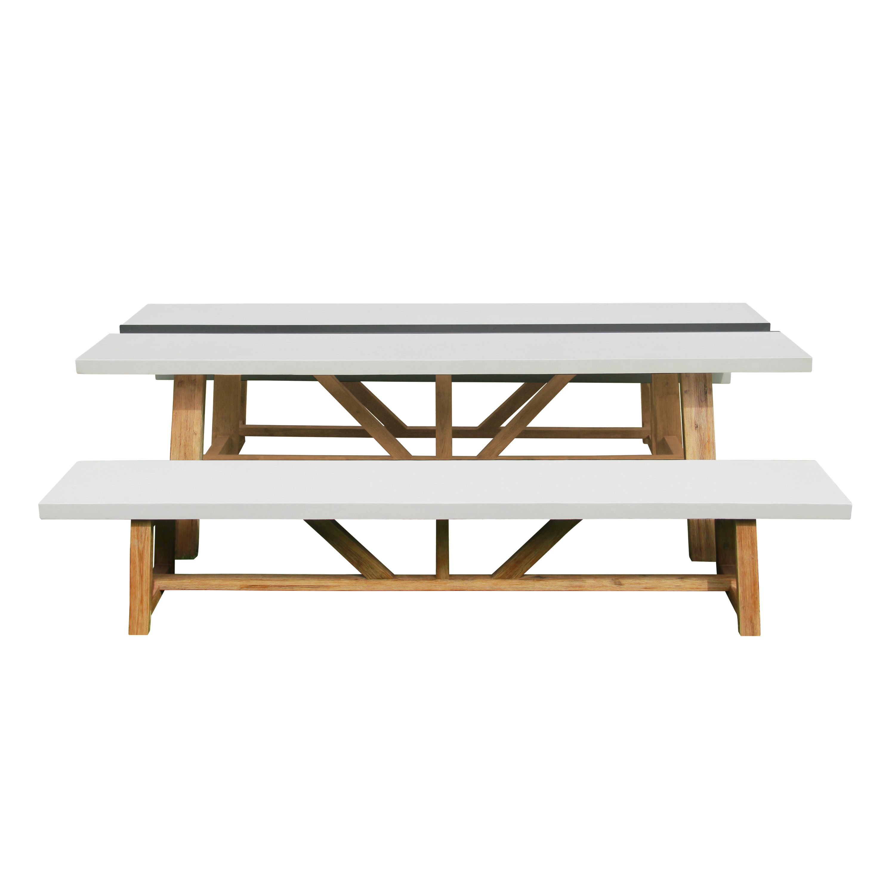 AXI Aaron Garden Set with 2 benches – Acacia wood / Limestone-look