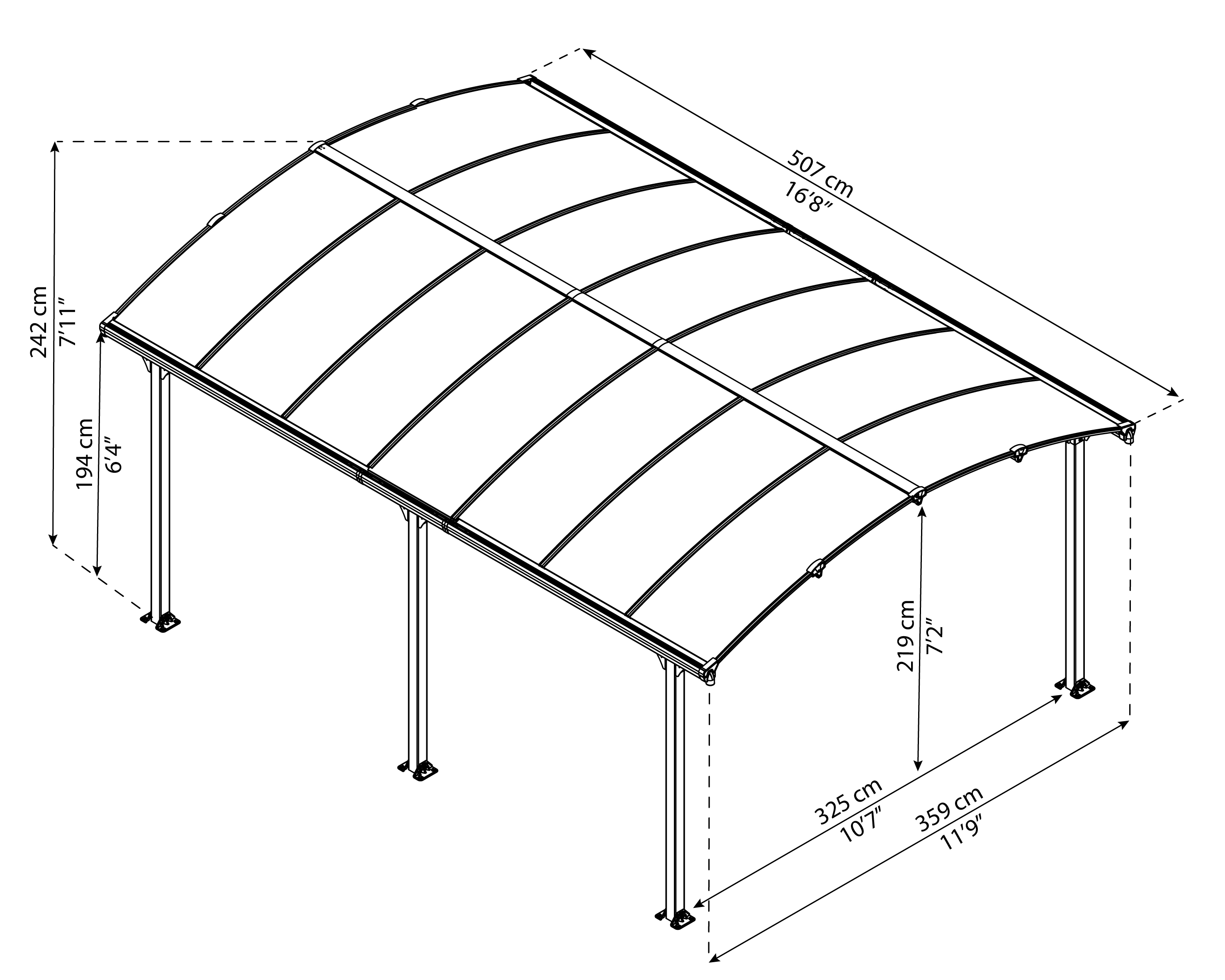 Canopia Arcadia 507X360 cm Carport Enkel Donkergrijs Brons-7290103110673 Canopia Arcadia 507X360 cm Carport Enkel Donkergrijs Brons