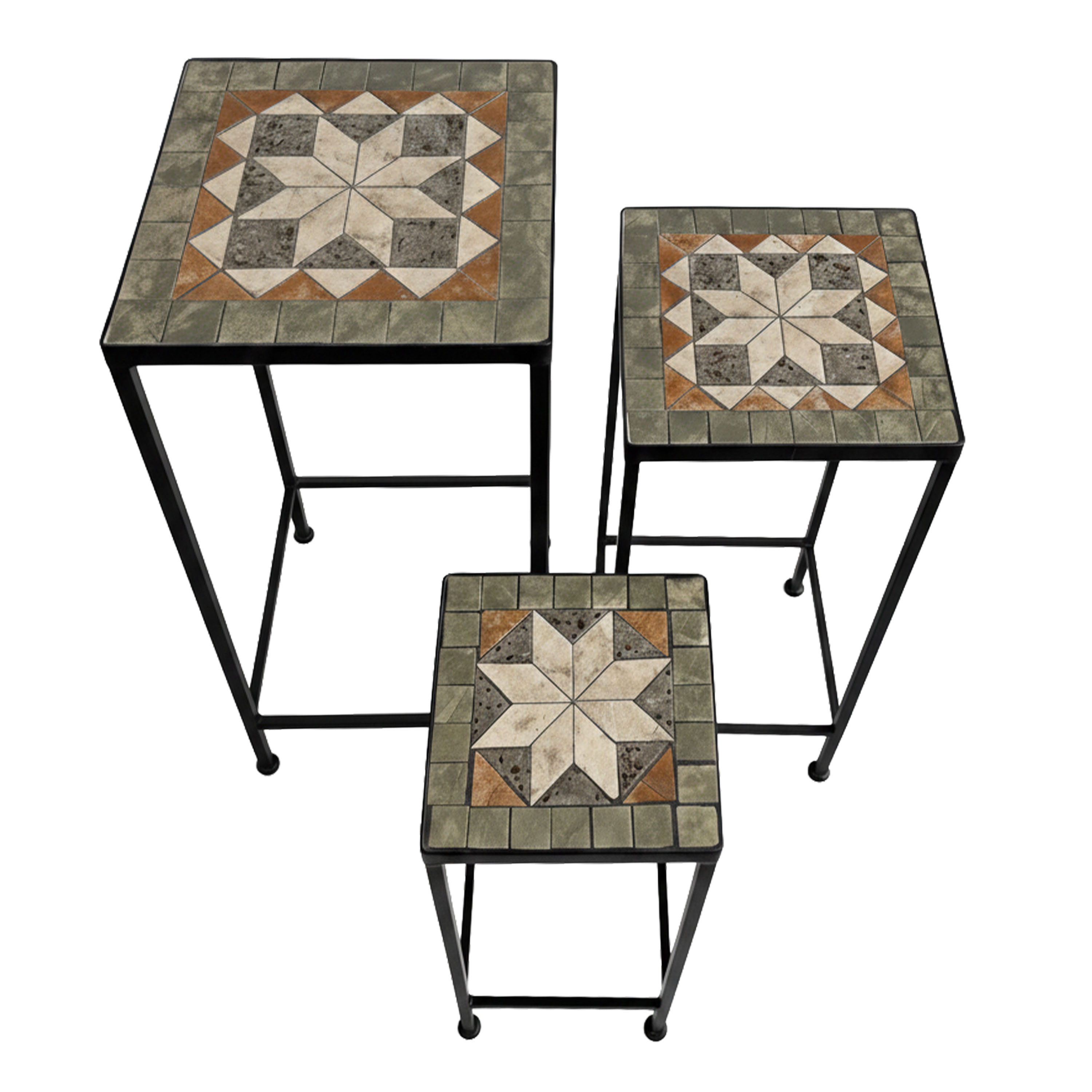 AXI Eline Mosaic Plant Table Square Star – Grey/Brown – Set of 3