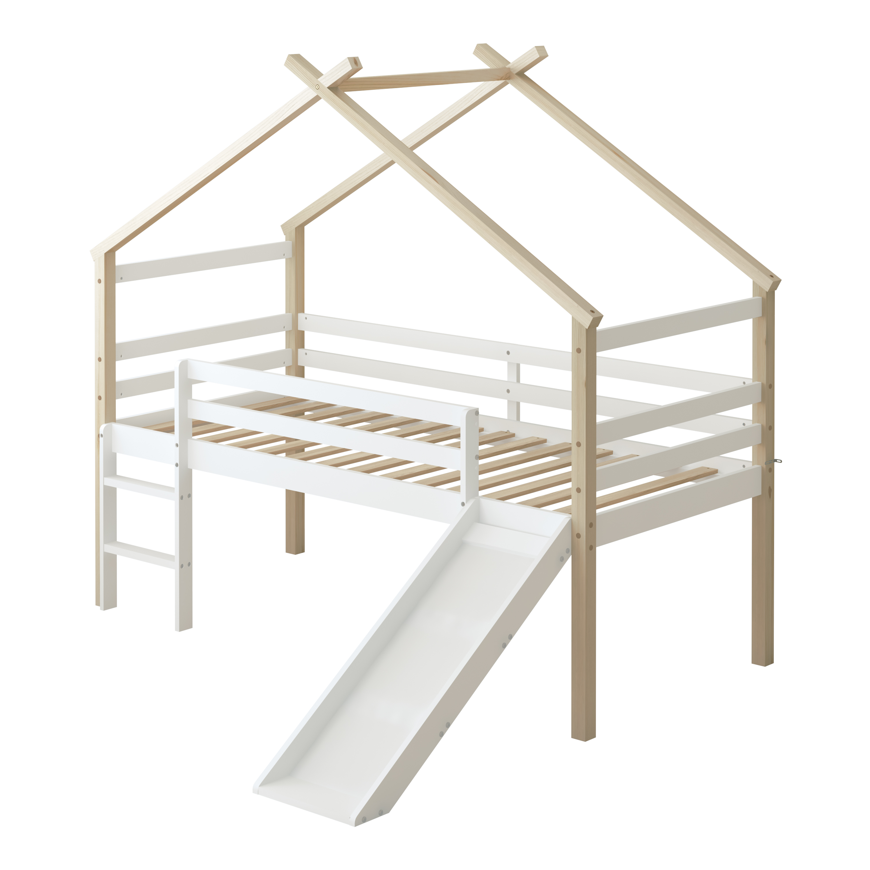 Sunny River Mid Sleeper with Slide Brown/White – With Mattress