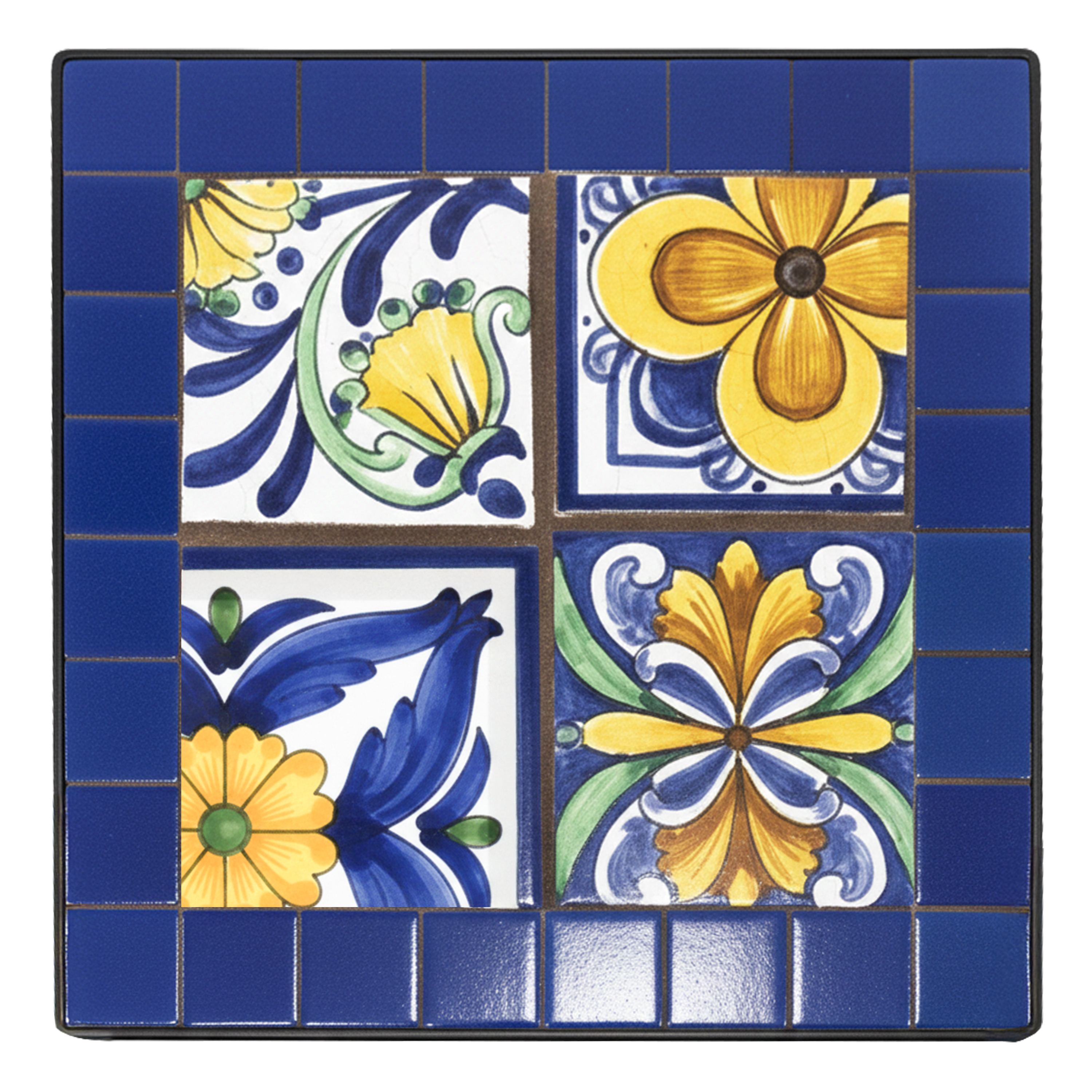 AXI Eline Mosaic Plant Table Square Mediterranean Style – Blue/Yellow – Set of 3