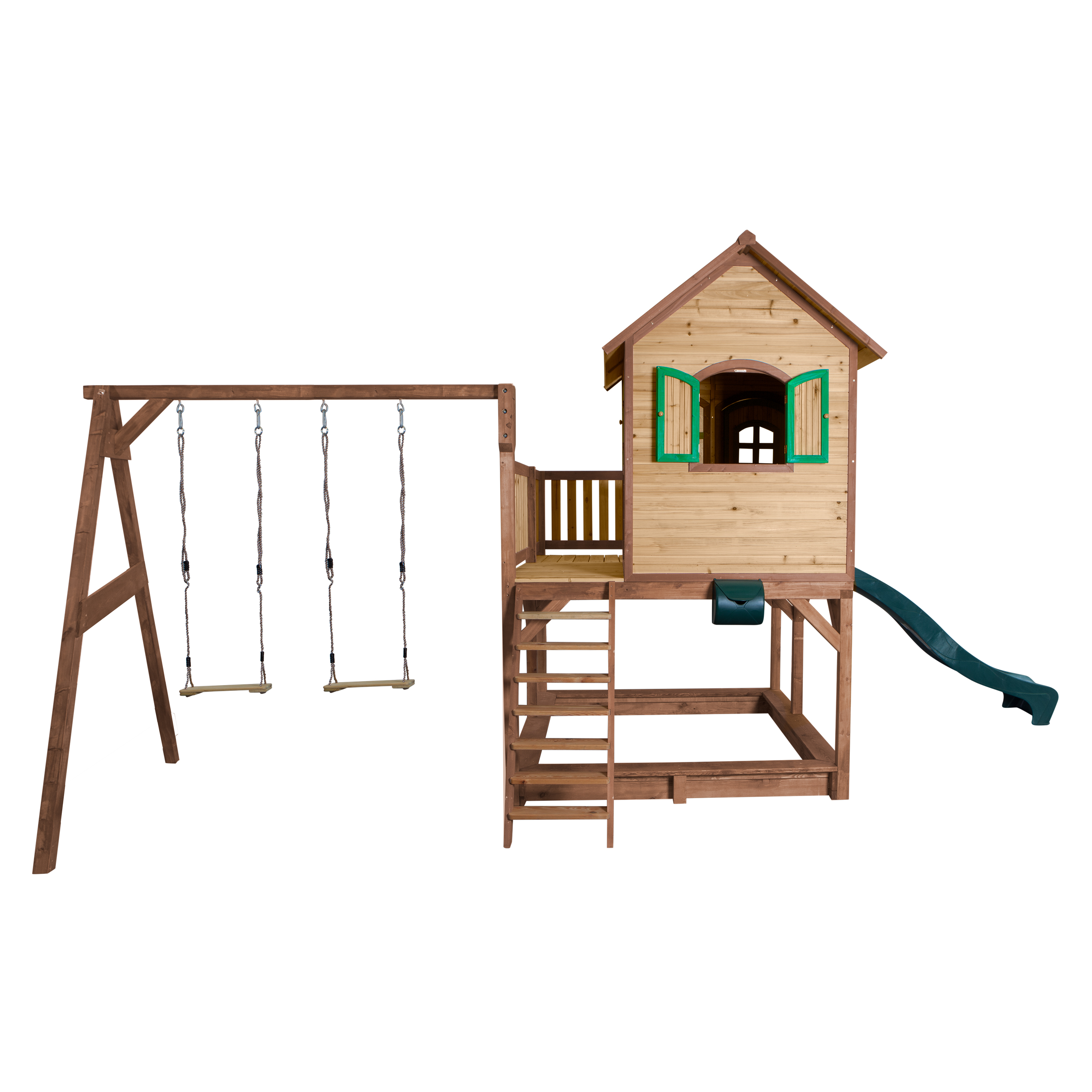 AXI Liam Playhouse with Double Swing Set Brown/Green - Green Slide